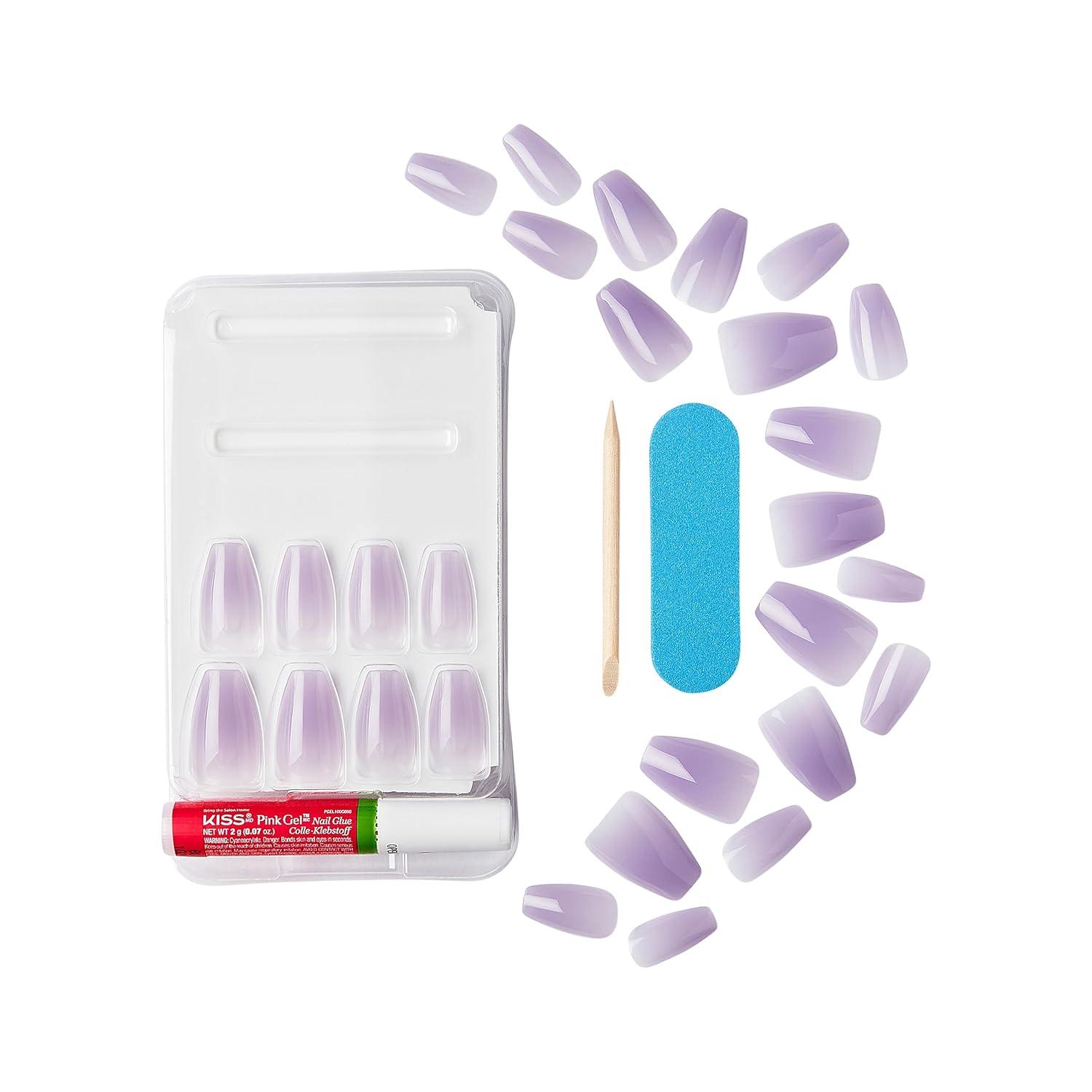 imageKISS Gel Fantasy Press On Nails Nail glue included Quince Jelly Purple Medium Size Coffin Shape Includes 28 Nails 2g glue 1 Manicure Stick 1 Mini FileQuince Jelly