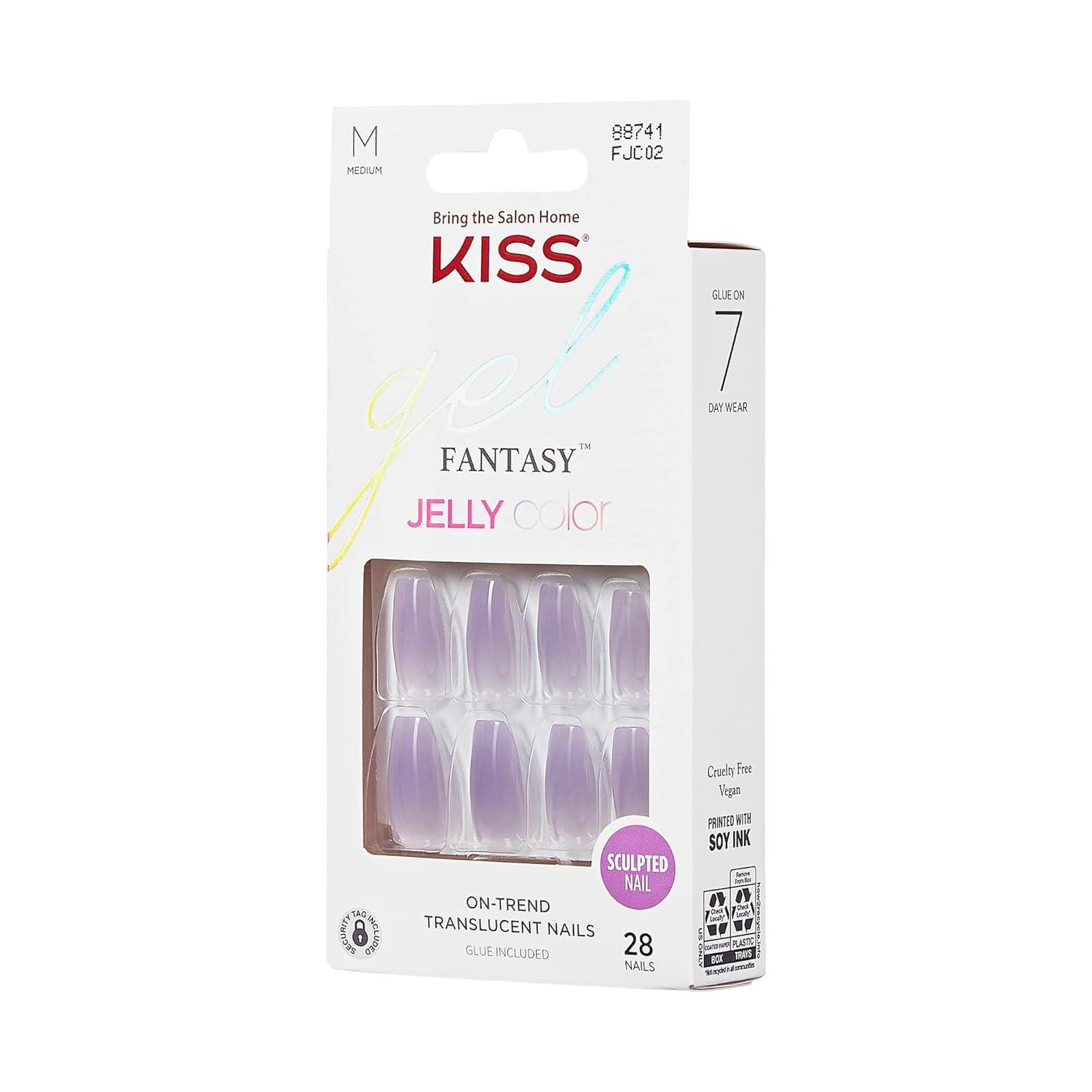 imageKISS Gel Fantasy Press On Nails Nail glue included Quince Jelly Purple Medium Size Coffin Shape Includes 28 Nails 2g glue 1 Manicure Stick 1 Mini FileQuince Jelly