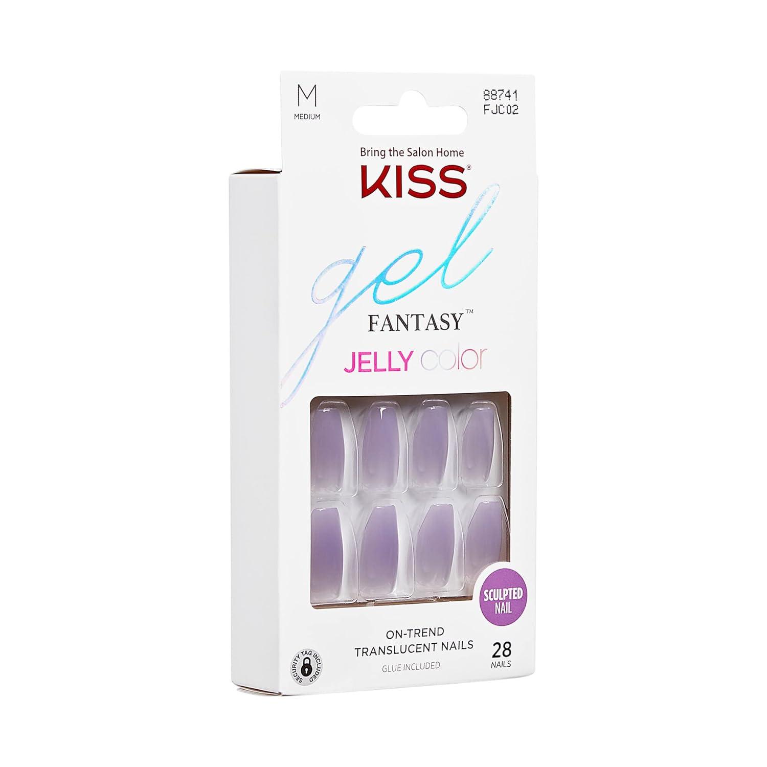 imageKISS Gel Fantasy Press On Nails Nail glue included Quince Jelly Purple Medium Size Coffin Shape Includes 28 Nails 2g glue 1 Manicure Stick 1 Mini FileQuince Jelly