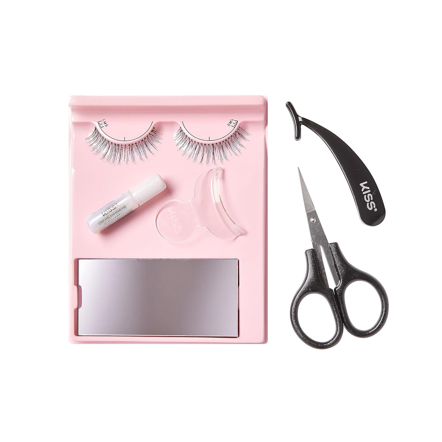 imageKISS Lash 11 False Eyelashes Effortless 12 mm Includes 1 Pair Of Eyelash Measuring Tool Scissors Lash Adhesive Applicator Mirror Contact Lens Friendly Easy to Apply Reusable Strip LashesBlack