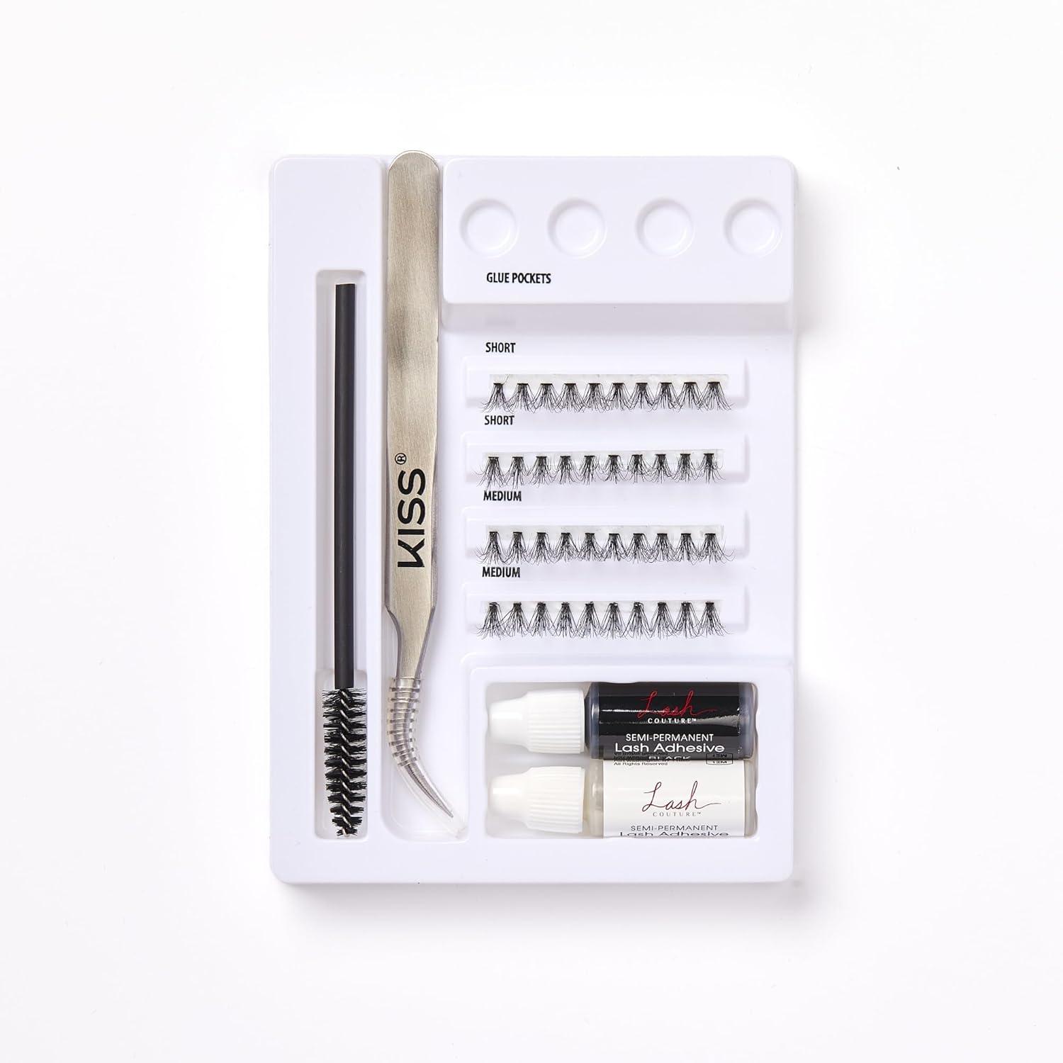 imageKISS Lash Couture Lash Mapping Kit with 3 Mapping Stickers SemiPermanent Lash Adhesive Adhesive Remover Tweezers Spoolie Micro Brush and 42 Lash Clusters21 Pair Pack of 11 Count Pack of 2