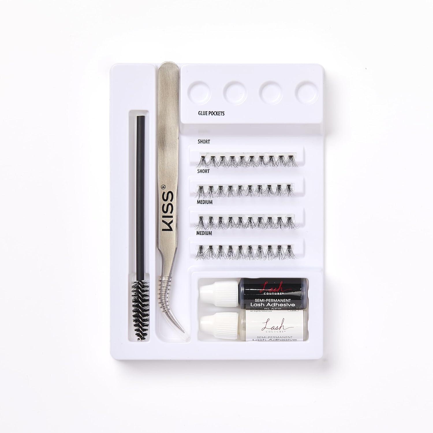 imageKISS Lash Couture Lash Mapping Kit with 3 Mapping Stickers SemiPermanent Lash Adhesive Adhesive Remover Tweezers Spoolie Micro Brush and 42 Lash Clusters21 Pair Pack of 11 Count Pack of 2