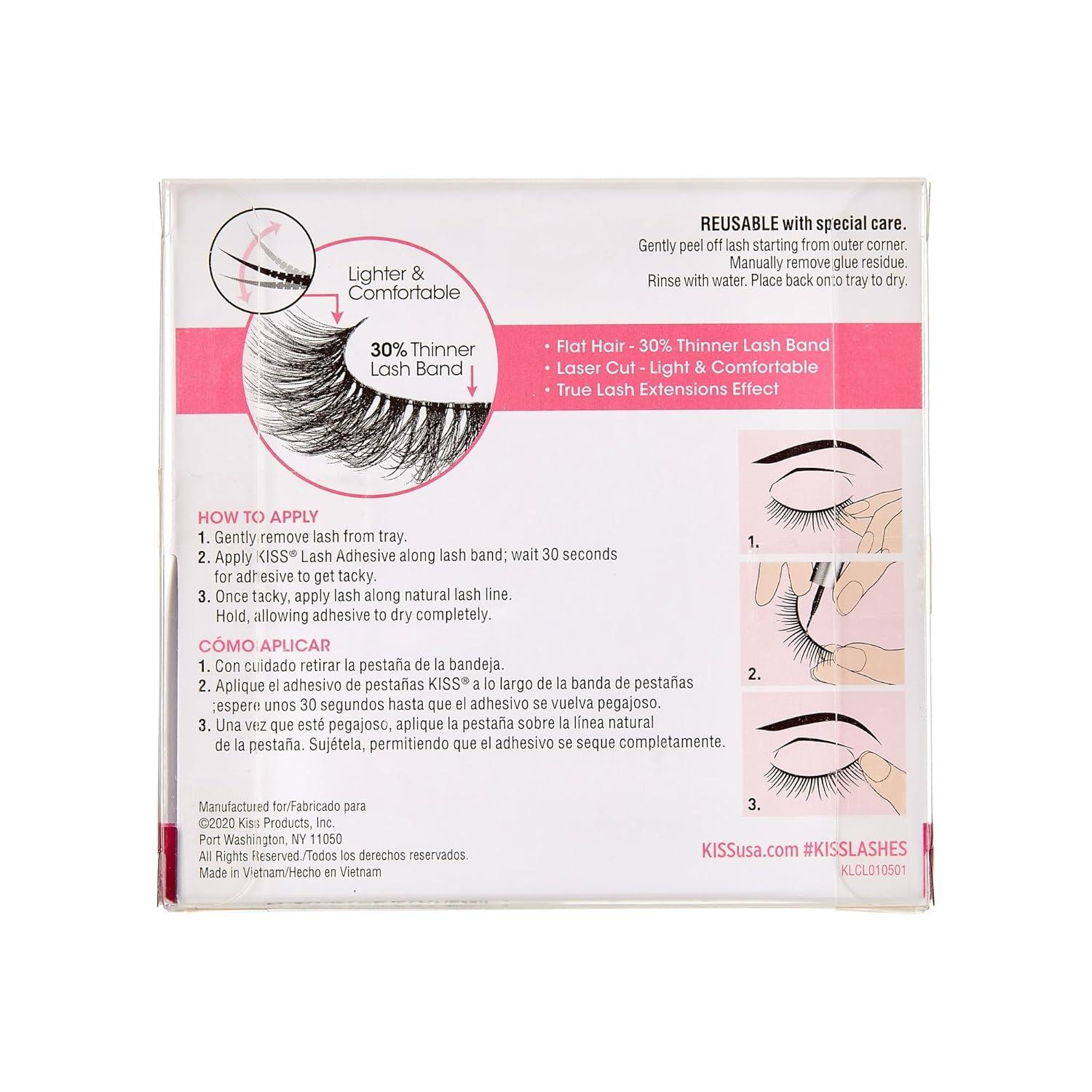 imageKISS Lash Couture LuXtensions Collection False Eyelashes Flat Lash Technology Super Slim Lash Band Real Lash Extension Fibers Reusable Style Velvet 12mm 1 Pair Strip Lashes1 Pair Pack of 1