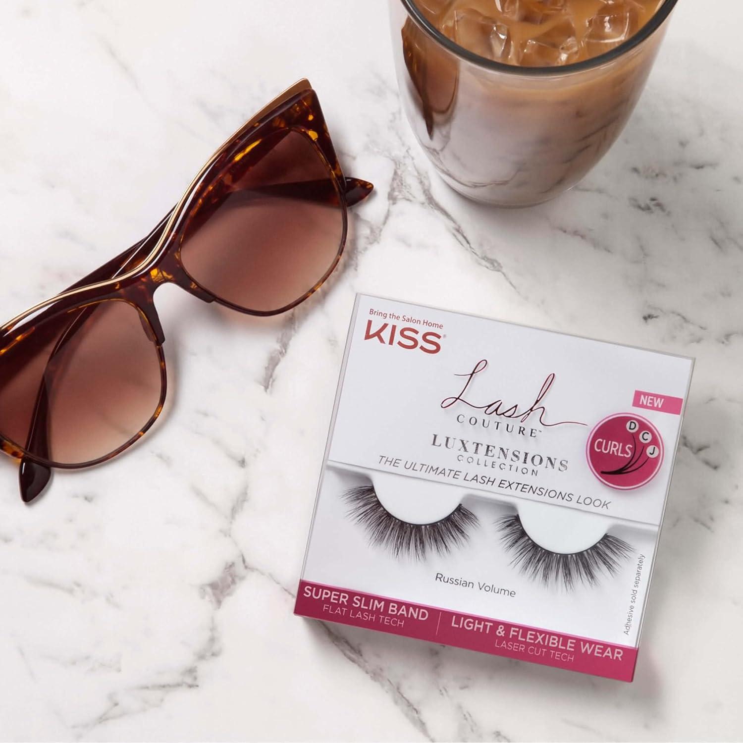 imageKISS Lash Couture LuXtensions Collection False Eyelashes Flat Lash Technology Super Slim Lash Band Real Lash Extension Fibers Reusable Style Velvet 12mm 1 Pair Strip Lashes1 Pair Pack of 1