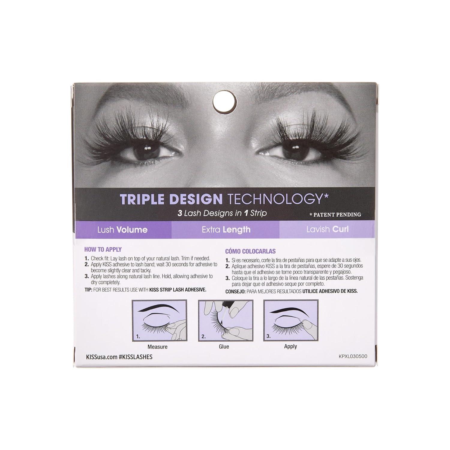 imageKISS Lash Couture Triple Push Up XL Collection False Eyelashes 3D Volume in Extra Long Length with Triple Design Technology CrueltyFree and Reusable Style Slip 1 Pair Fake Eyelashes1 Count Pack of 3