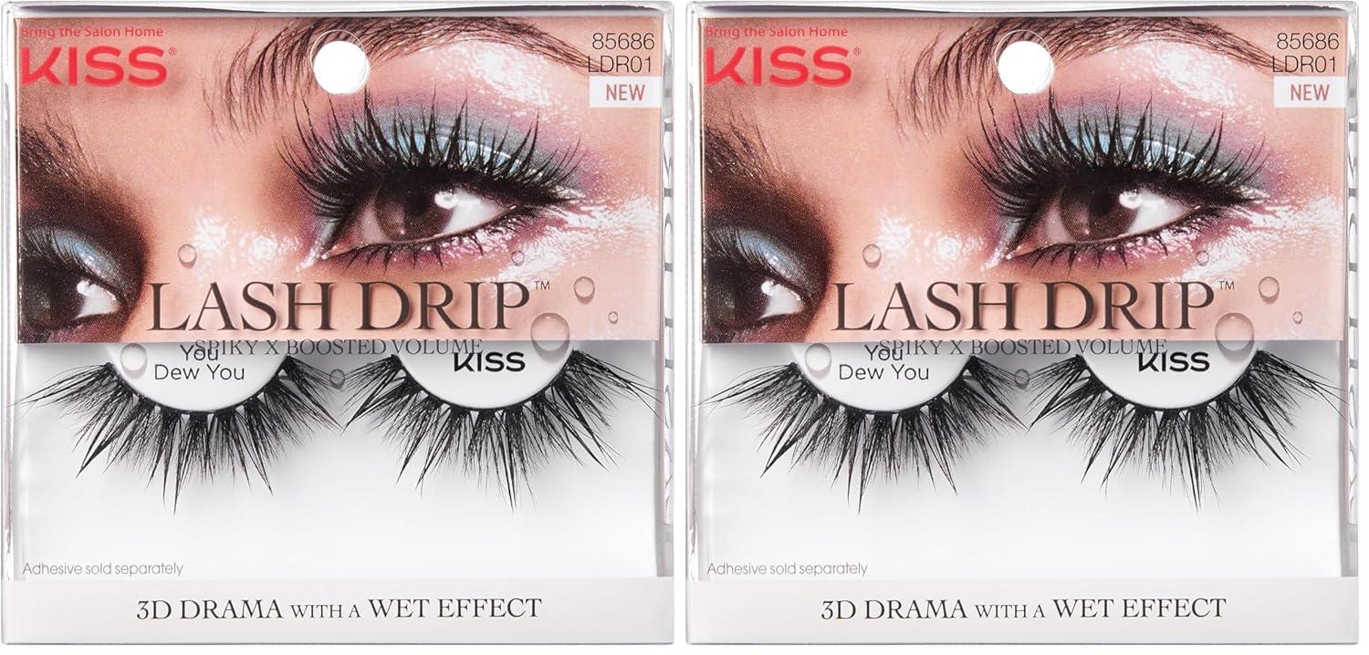 imageKISS Lash Drip False Eyelashes Spiky X Boosted Volume Unique Wet Look Hydrated Effect MultiLength Rewearable Fake Eyelashes Wispy Crisscross Lash Pattern Style Drenched 1 PairYou Dew You