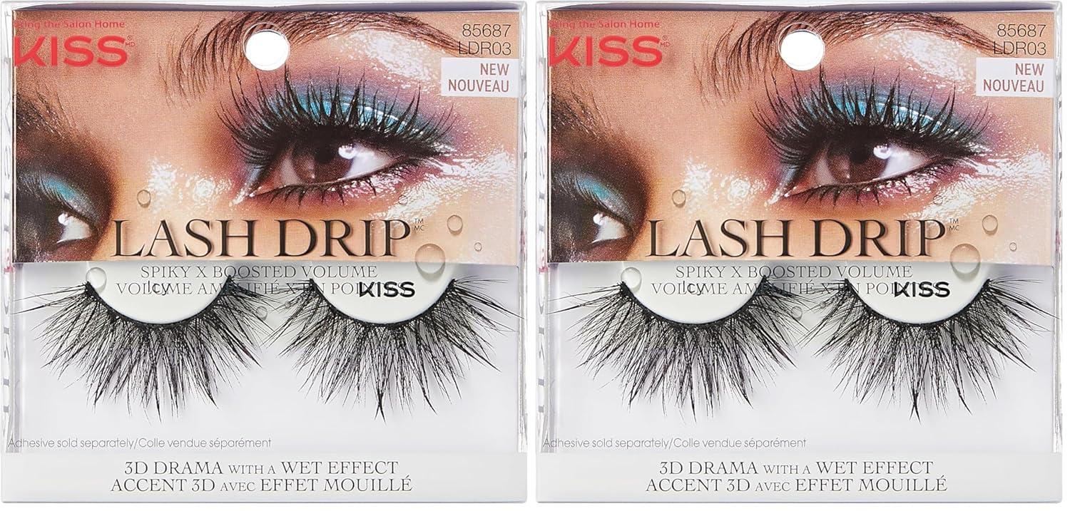 imageKISS Lash Drip False Eyelashes Spiky X Boosted Volume Unique Wet Look Hydrated Effect MultiLength Rewearable Fake Eyelashes Wispy Crisscross Lash Pattern Style Drenched 1 PairIcy
