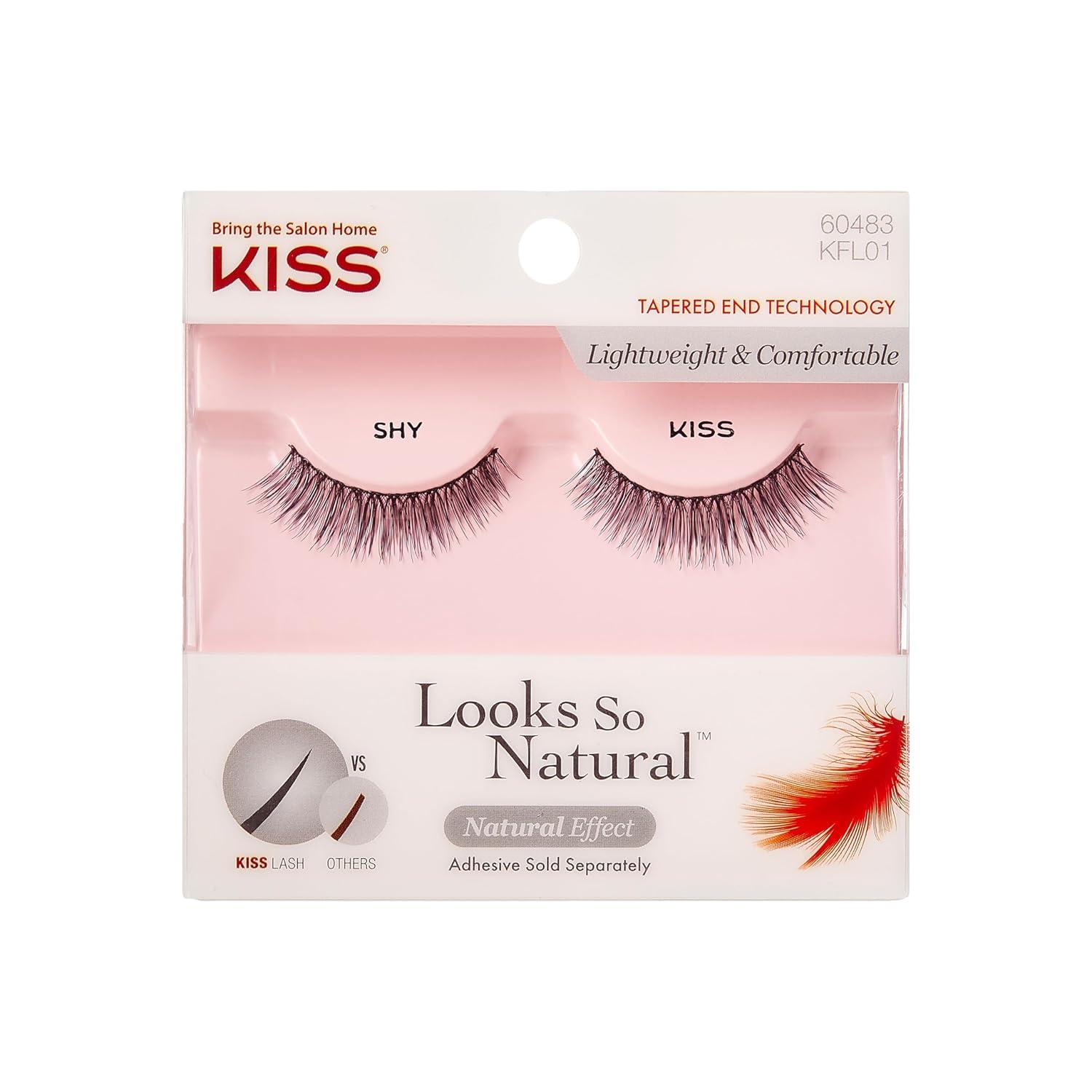 imageKISS Looks So Natural False Eyelashes Double Pack Lightweight ampamp Comfortable Tapered End Technology Reusable CrueltyFree Contact Lens Friendly Style Shy 2 Count Pack of 1 Fake Eyelashes