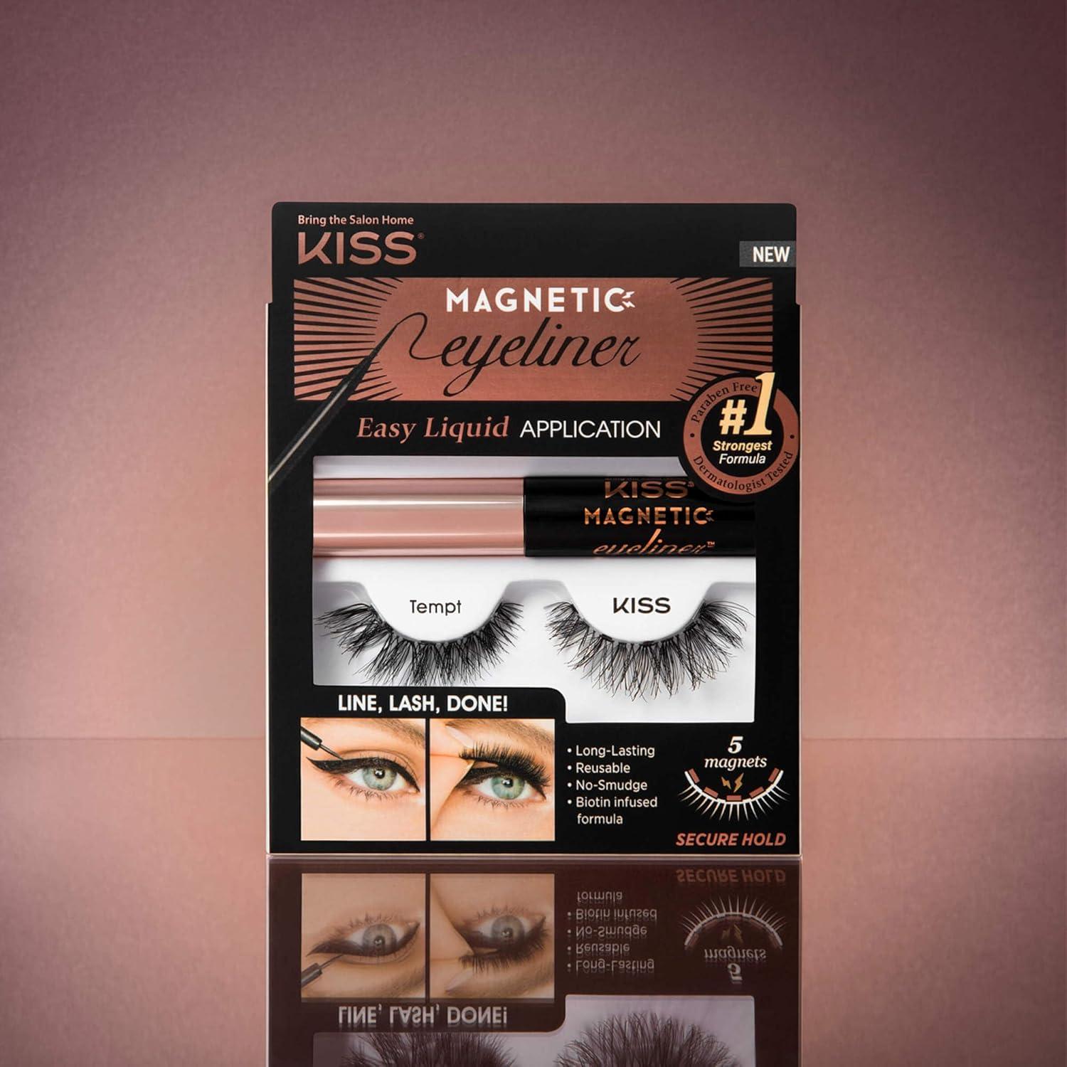 imageKISS Magnetic Lash 01 Synthetic False Eyelashes with Magnets Under and Over Your Upper Lashes No Glue Needed Lightweight Reusable Contact Lens Friendly Cruelty Free with Lash Applicator 1 PairTempt