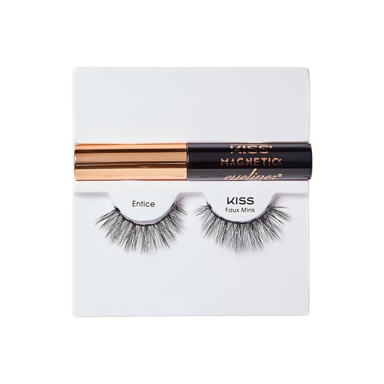 imageKISS Magnetic Lash 01 Synthetic False Eyelashes with Magnets Under and Over Your Upper Lashes No Glue Needed Lightweight Reusable Contact Lens Friendly Cruelty Free with Lash Applicator 1 PairEntice