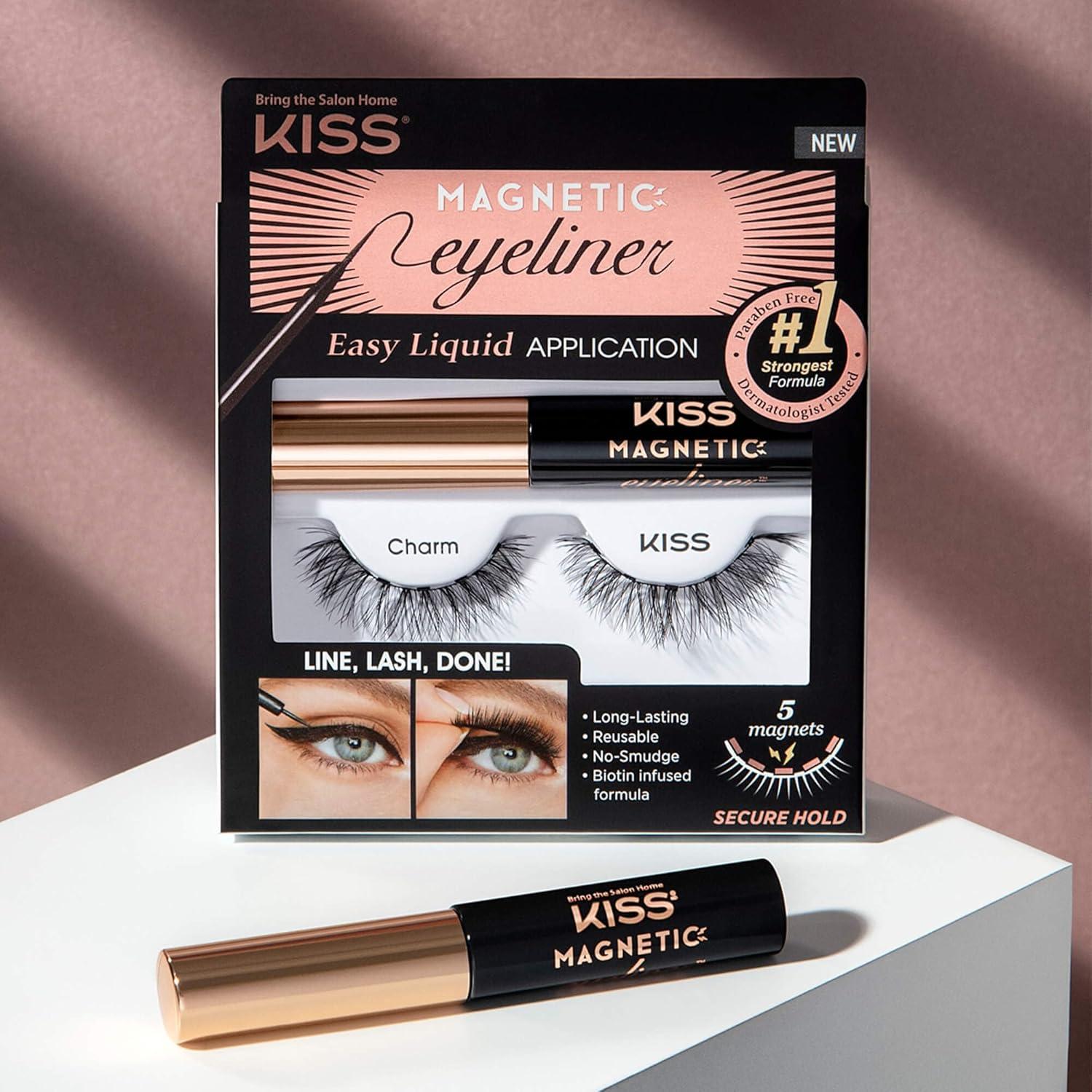 imageKISS Magnetic Lash 01 Synthetic False Eyelashes with Magnets Under and Over Your Upper Lashes No Glue Needed Lightweight Reusable Contact Lens Friendly Cruelty Free with Lash Applicator 1 PairCharm