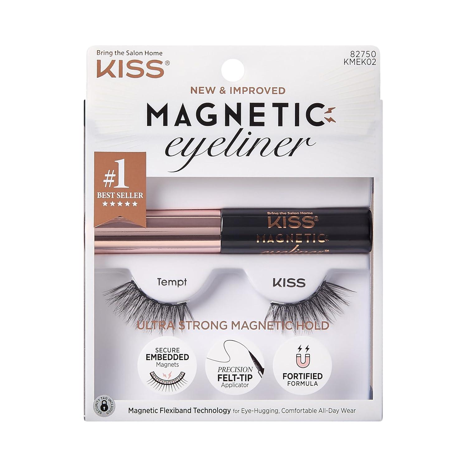 imageKISS Magnetic Lash 01 Synthetic False Eyelashes with Magnets Under and Over Your Upper Lashes No Glue Needed Lightweight Reusable Contact Lens Friendly Cruelty Free with Lash Applicator 1 PairTempt