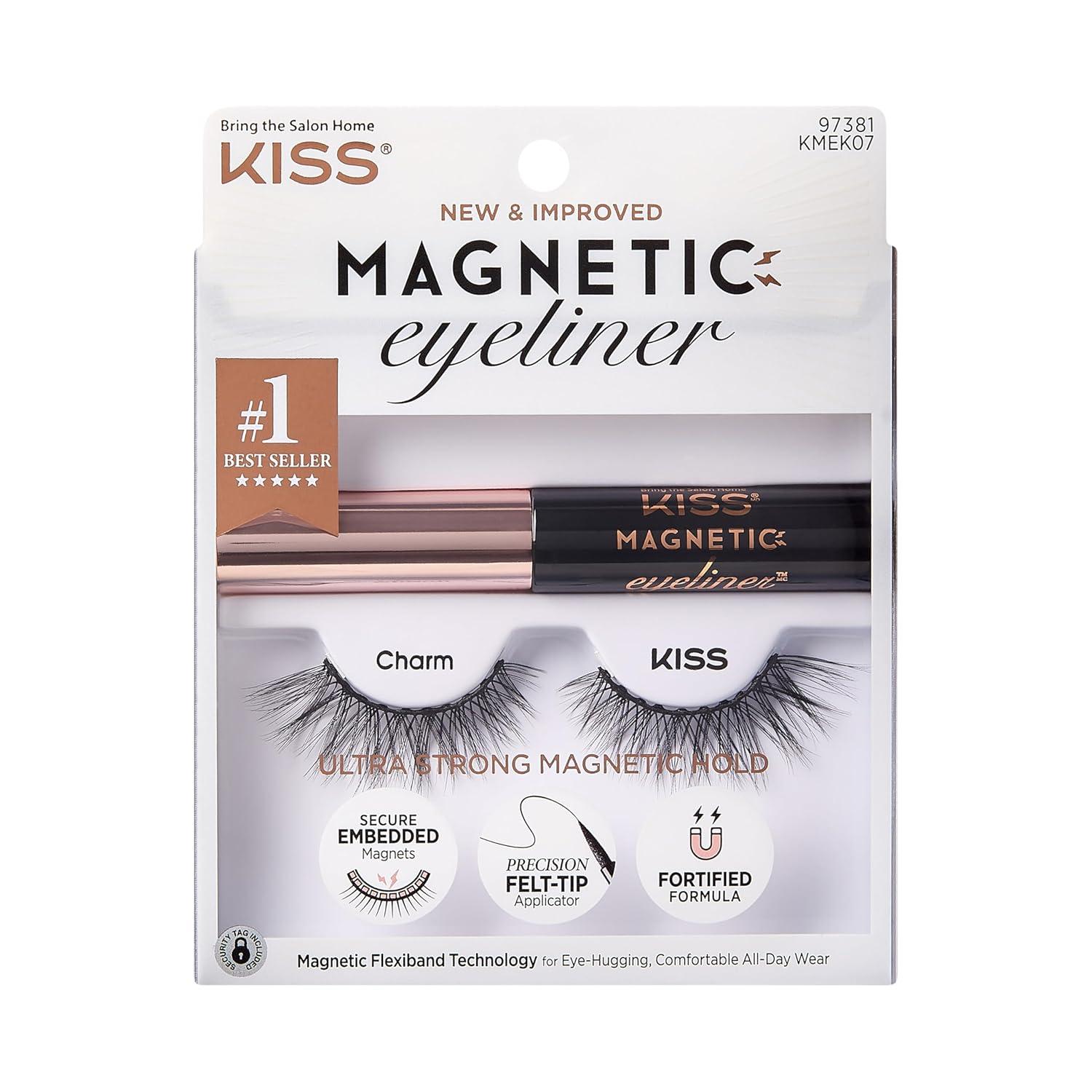 imageKISS Magnetic Lash 01 Synthetic False Eyelashes with Magnets Under and Over Your Upper Lashes No Glue Needed Lightweight Reusable Contact Lens Friendly Cruelty Free with Lash Applicator 1 PairCharm