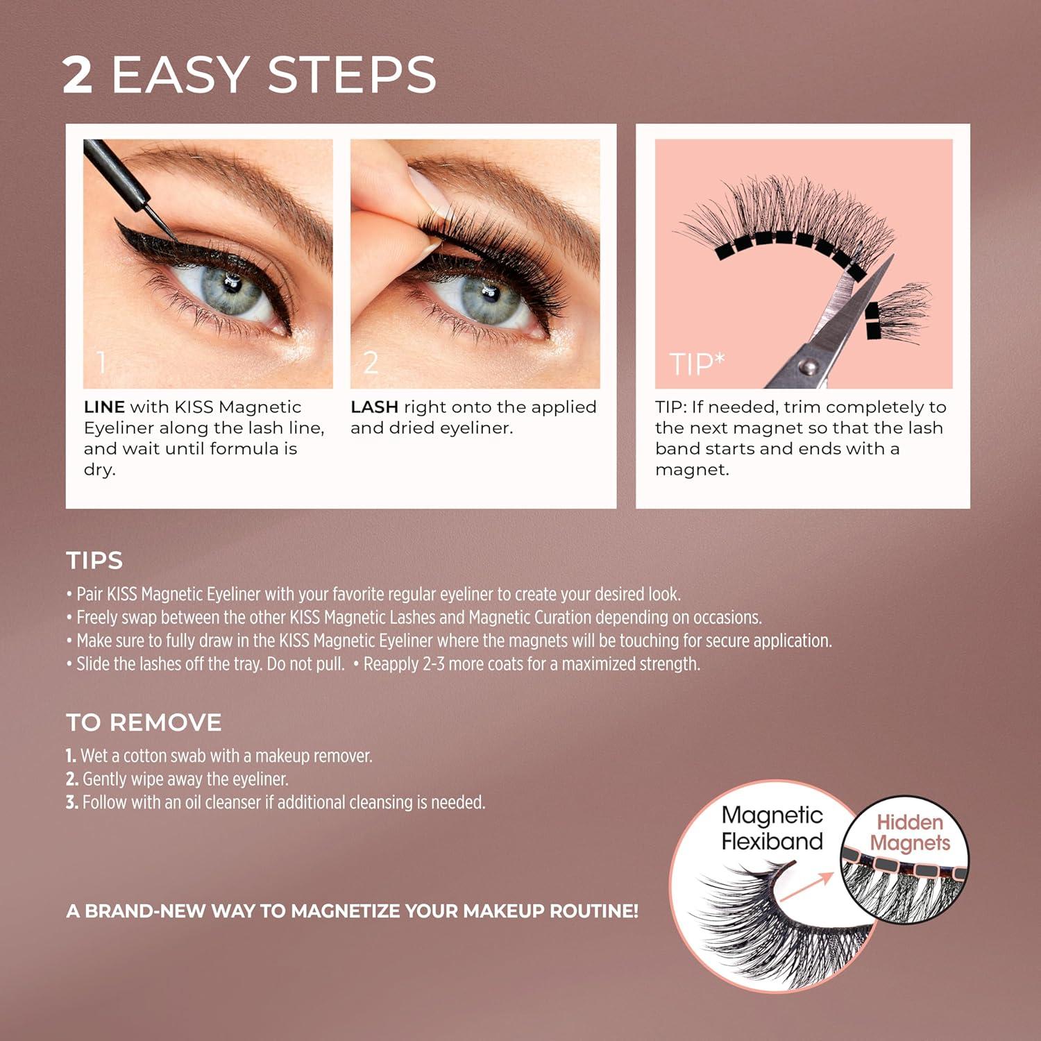 imageKISS Magnetic Lash 01 Synthetic False Eyelashes with Magnets Under and Over Your Upper Lashes No Glue Needed Lightweight Reusable Contact Lens Friendly Cruelty Free with Lash Applicator 1 PairTempt