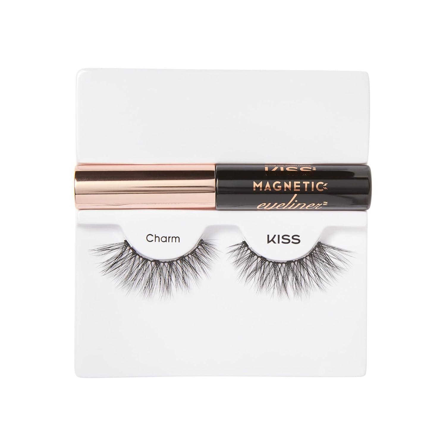 imageKISS Magnetic Lash 01 Synthetic False Eyelashes with Magnets Under and Over Your Upper Lashes No Glue Needed Lightweight Reusable Contact Lens Friendly Cruelty Free with Lash Applicator 1 PairCharm