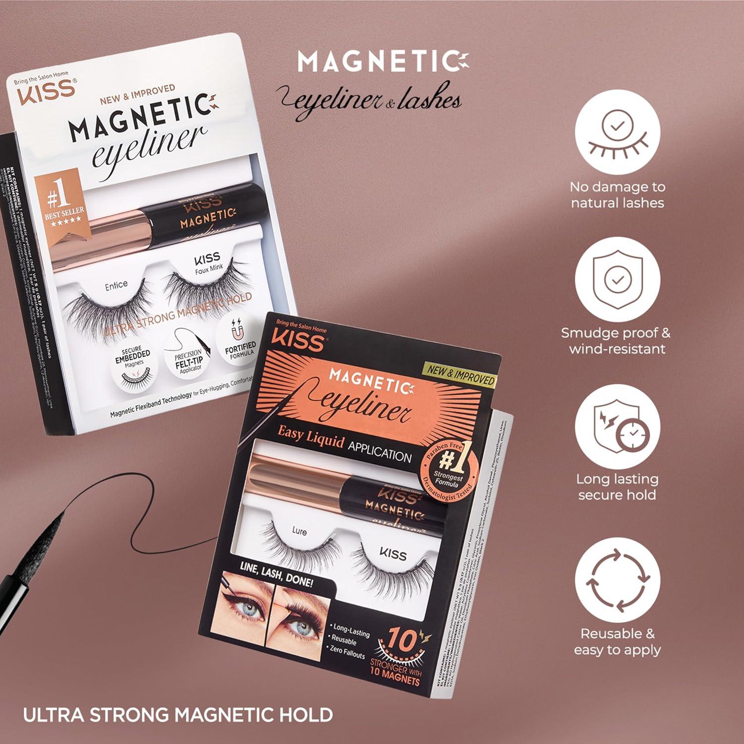 imageKISS Magnetic Lash 01 Synthetic False Eyelashes with Magnets Under and Over Your Upper Lashes No Glue Needed Lightweight Reusable Contact Lens Friendly Cruelty Free with Lash Applicator 1 PairEntice