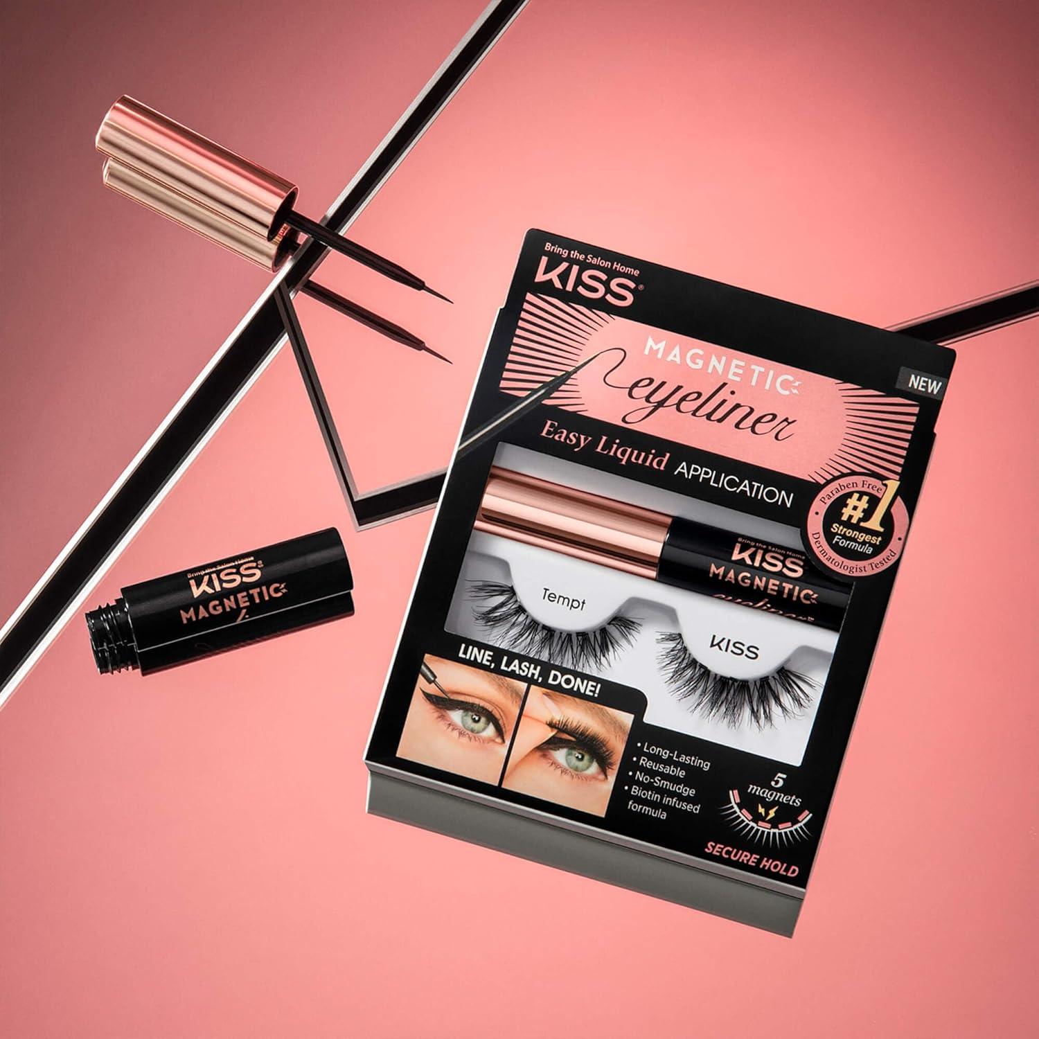 imageKISS Magnetic Lash 01 Synthetic False Eyelashes with Magnets Under and Over Your Upper Lashes No Glue Needed Lightweight Reusable Contact Lens Friendly Cruelty Free with Lash Applicator 1 PairTempt