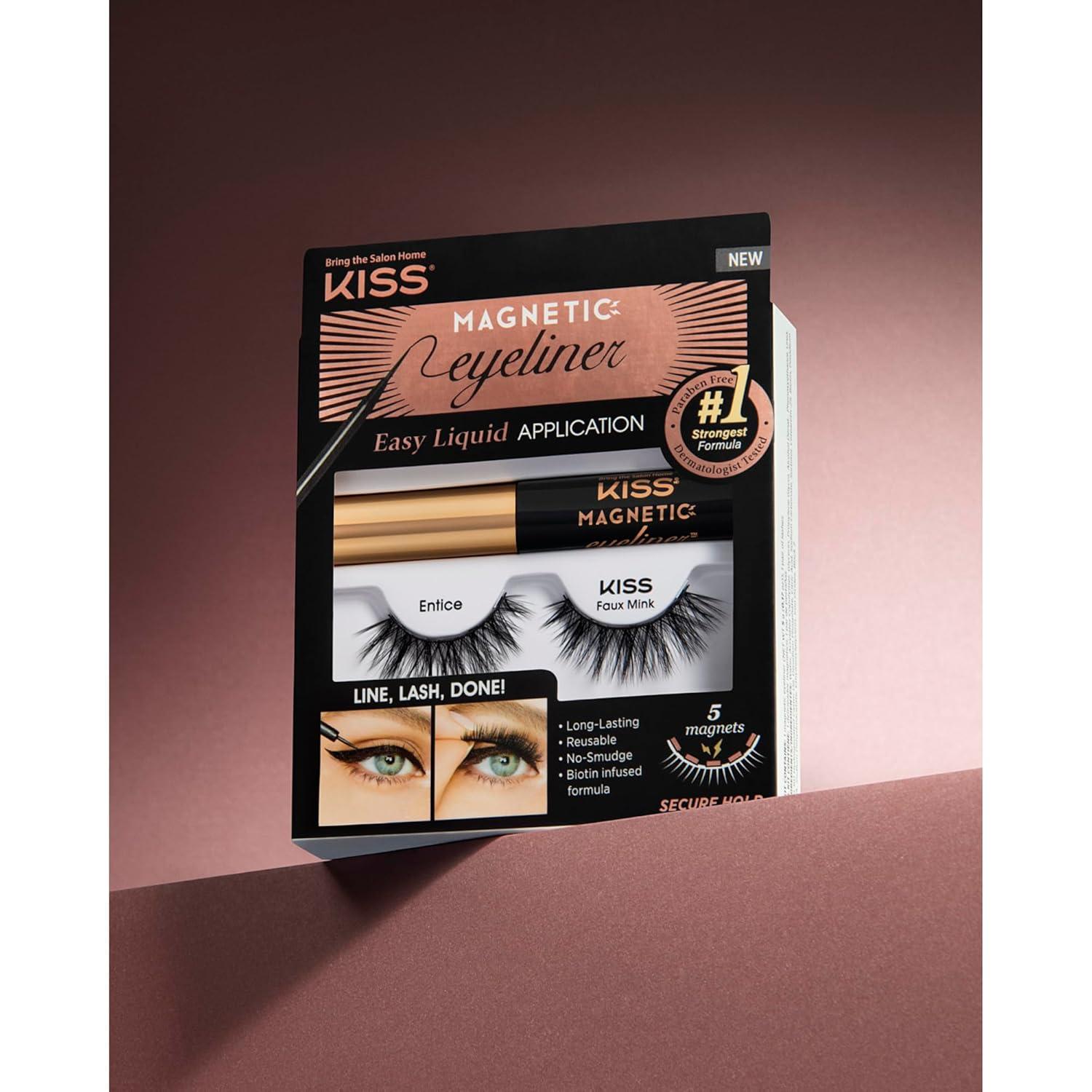 imageKISS Magnetic Lash 01 Synthetic False Eyelashes with Magnets Under and Over Your Upper Lashes No Glue Needed Lightweight Reusable Contact Lens Friendly Cruelty Free with Lash Applicator 1 PairEntice