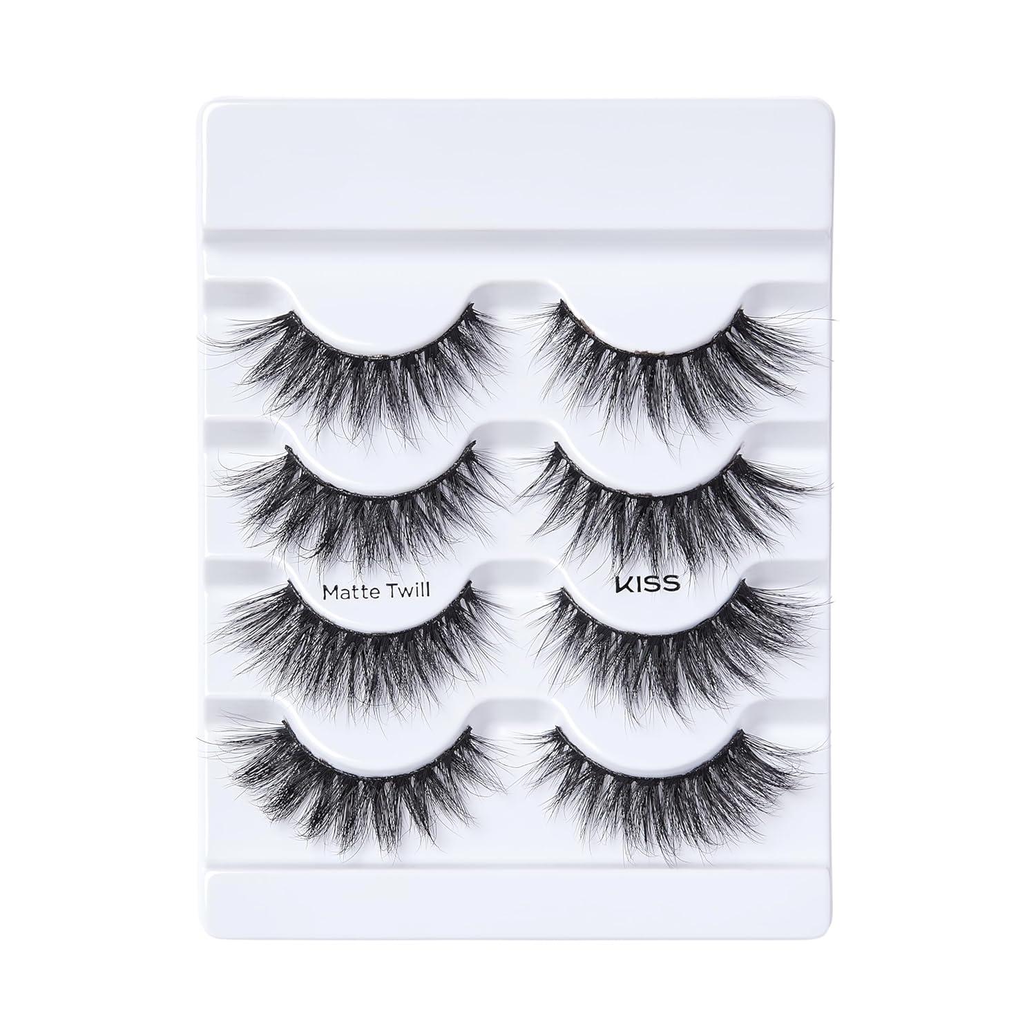 imageKISS Matte Black False Eyelashes Matte Twill 14mm Includes 4 Pairs Of Lashes Easy to Apply Reusable Lash Clusters4 Count Pack of 1