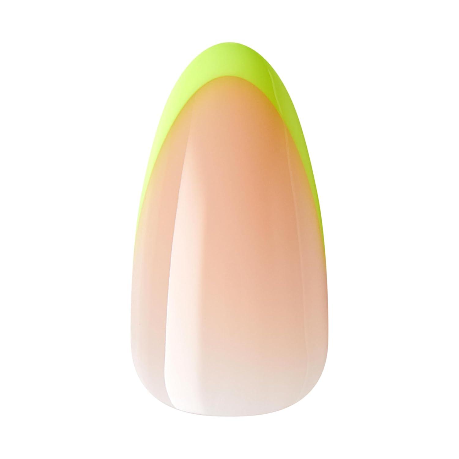 imageKISS Salon Acrylic Press On Nails Nail glue included Squared Light Pink Medium Size Coffin Shape Includes 28 Nails 2G Glue 1 Manicure Stick 1 Mini FileNeon Yellow