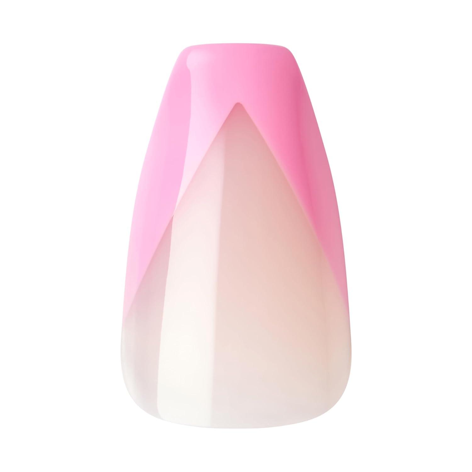 imageKISS Salon Acrylic Press On Nails Nail glue included Squared Light Pink Medium Size Coffin Shape Includes 28 Nails 2G Glue 1 Manicure Stick 1 Mini FileLight Pink