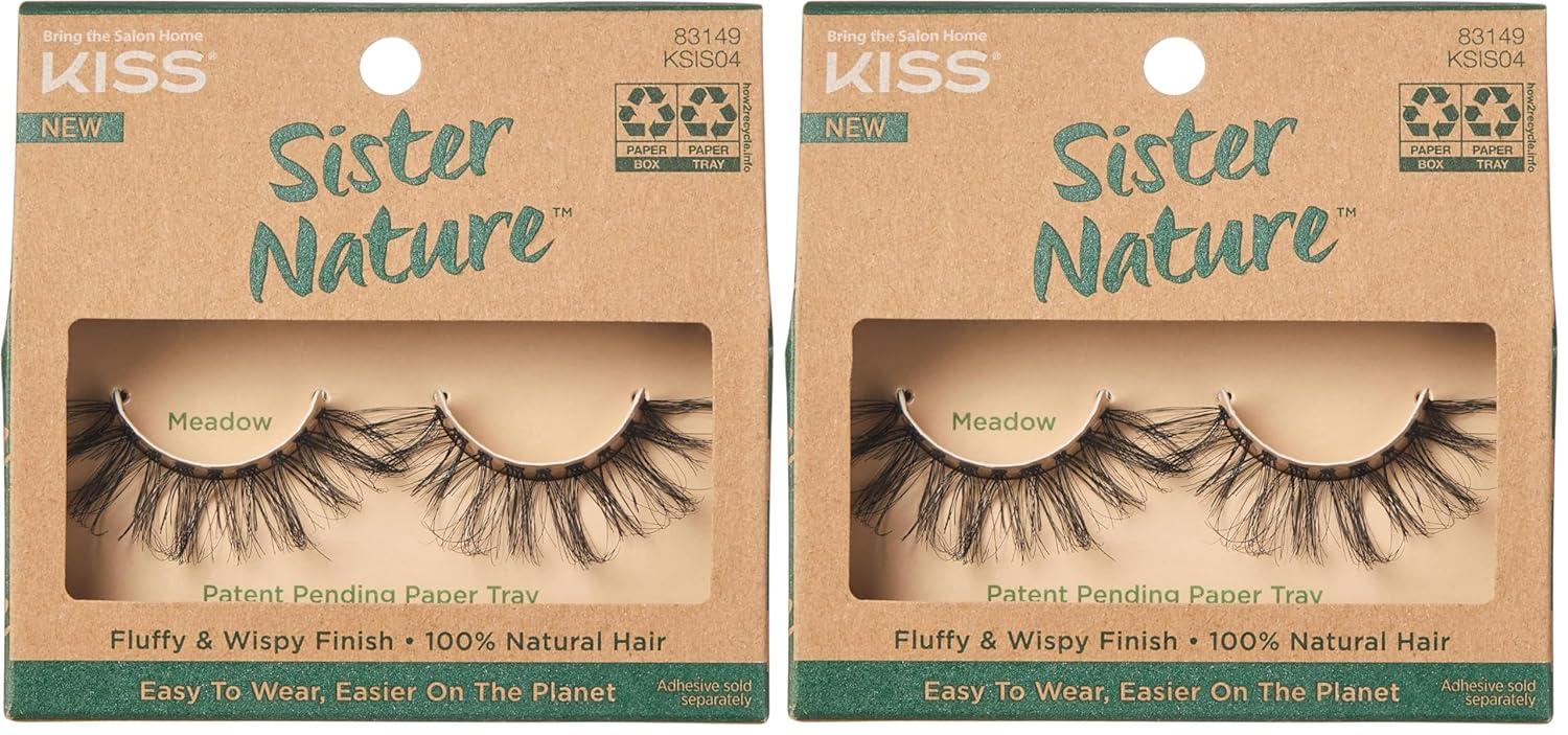 imageKISS Sister Nature False Eyelashes Sage 12 mm 100 Natural Hair Recyclable Paper Box Printed with Soy Ink Cruelty Free Vegan Includes 1 Pair of Reusable Strip LashesMeadow