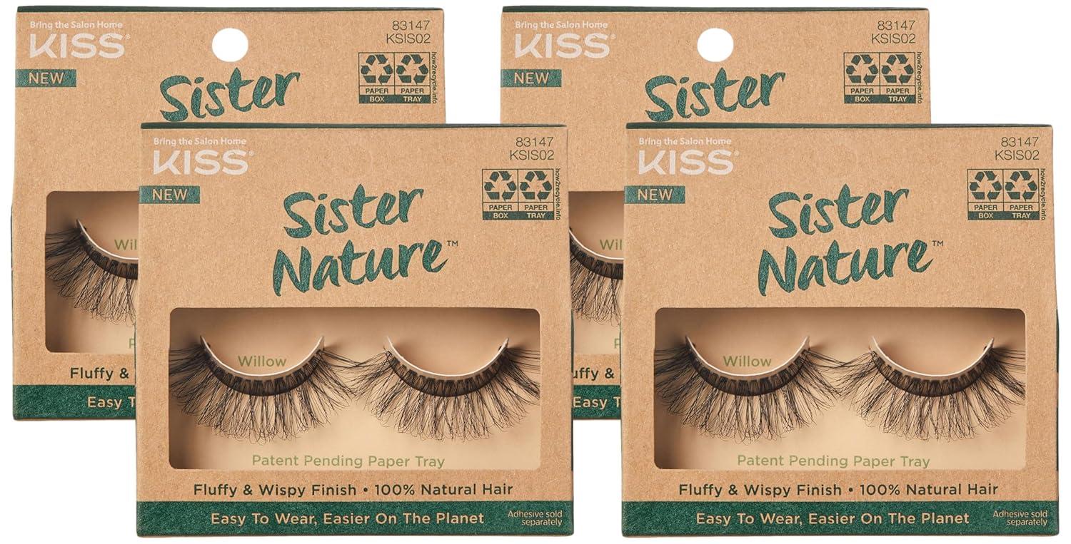 imageKISS Sister Nature False Eyelashes Sage 12 mm 100 Natural Hair Recyclable Paper Box Printed with Soy Ink Cruelty Free Vegan Includes 1 Pair of Reusable Strip LashesWillow