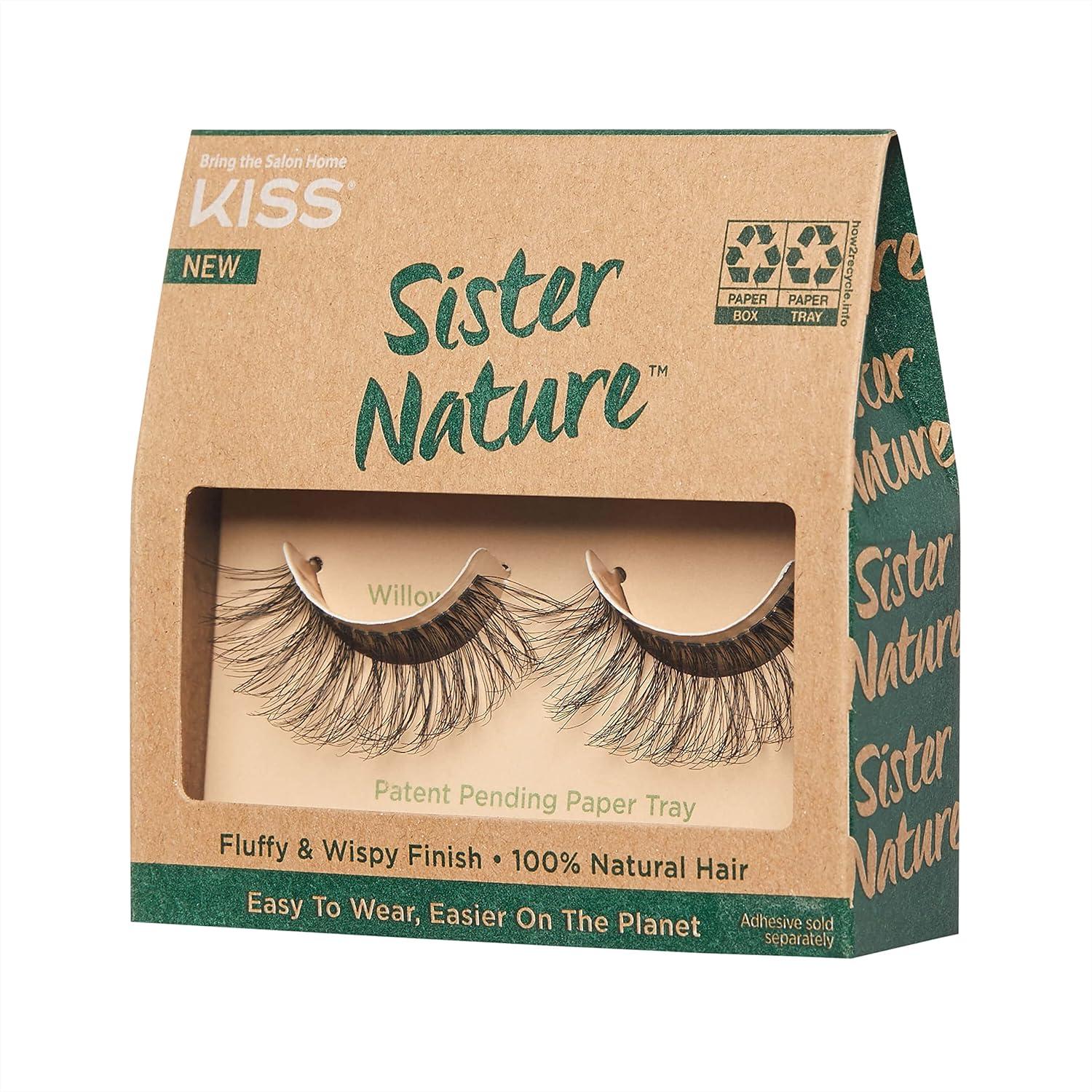 imageKISS Sister Nature False Eyelashes Sage 12 mm 100 Natural Hair Recyclable Paper Box Printed with Soy Ink Cruelty Free Vegan Includes 1 Pair of Reusable Strip LashesWillow