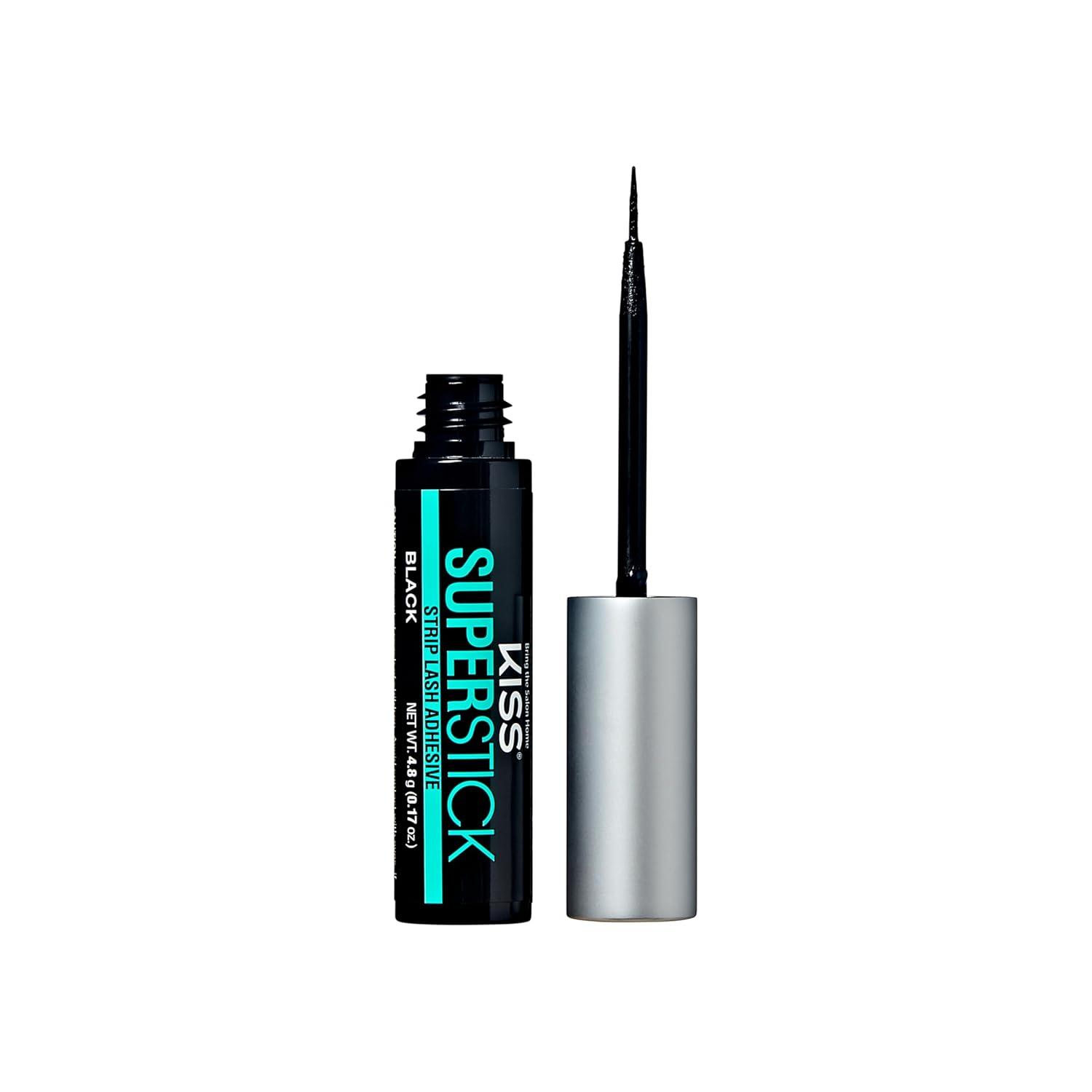 imageKISS Super Stick 5Day Extended Wear Strip Lash Adhesive Quick Drying Lash Glue Witch Hazel ampamp Cactus Extract Infused Brush Applicator Net Wt 48g 017 oz ClearBlack