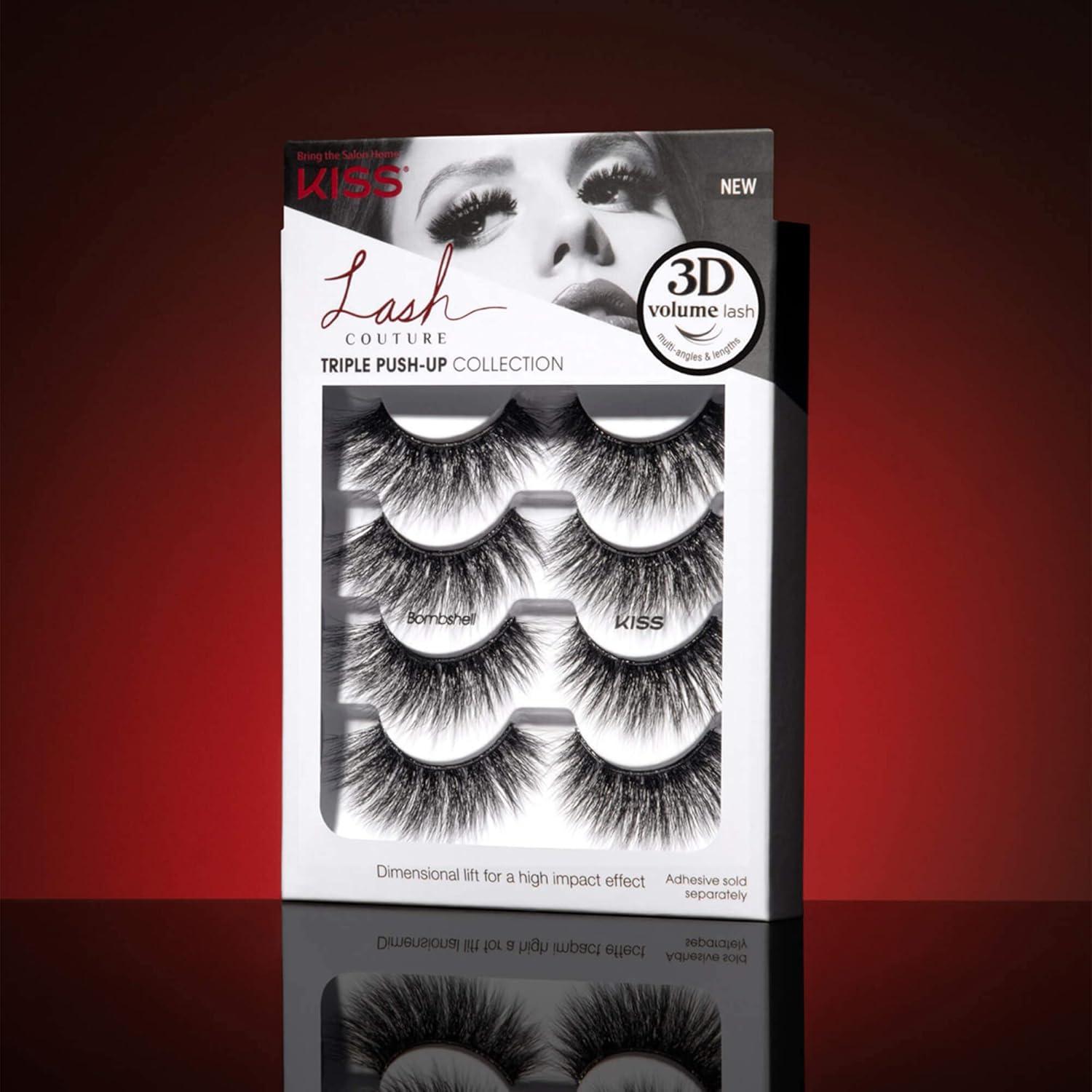 imageKISS Triple PushUp False Eyelashes Robe 12mm Includes 4 Pairs Of Lashes Easy to Apply Reusable Lash ClustersBlack