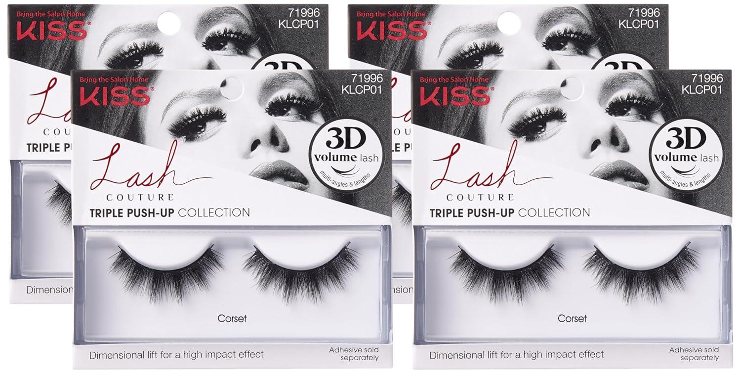 imageKISS Triple PushUp False Eyelashes Robe 12mm Includes 4 Pairs Of Lashes Easy to Apply Reusable Lash ClustersCorset