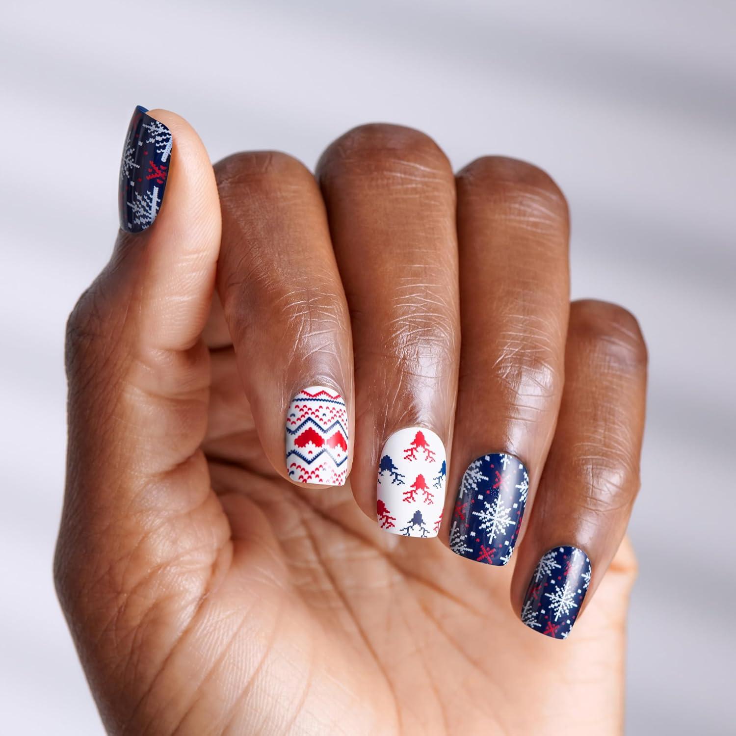 imageKISS Voguish Fantasy Holiday Press On Nails Merry Magic Navy Medium Oval No Damage To Natural Nails Pink Gel Nail Glue 2g Mini Nail File Manicure Stick ampamp 28 Fake NailsSnow Much Fun
