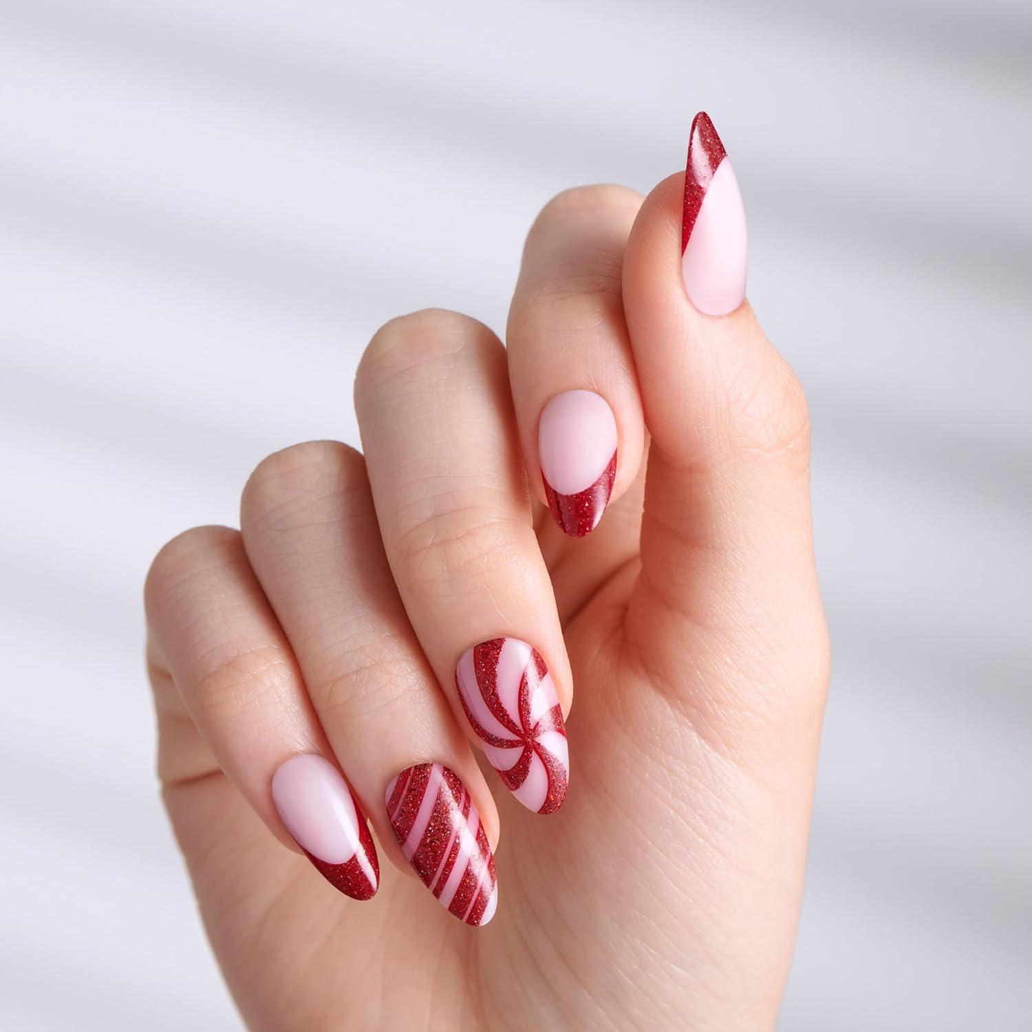 imageKISS Voguish Fantasy Holiday Press On Nails Merry Magic Navy Medium Oval No Damage To Natural Nails Pink Gel Nail Glue 2g Mini Nail File Manicure Stick ampamp 28 Fake NailsOne More Kiss