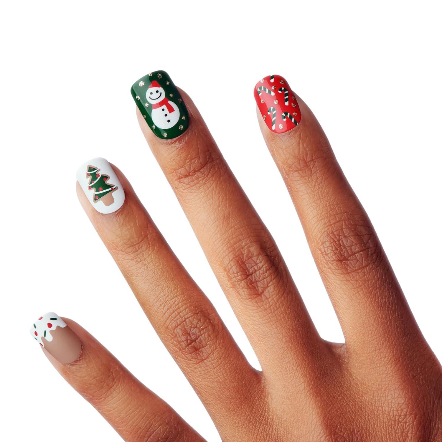 imageKISS Voguish Fantasy Holiday Press On Nails Merry Magic Navy Medium Oval No Damage To Natural Nails Pink Gel Nail Glue 2g Mini Nail File Manicure Stick ampamp 28 Fake NailsSnow Pops