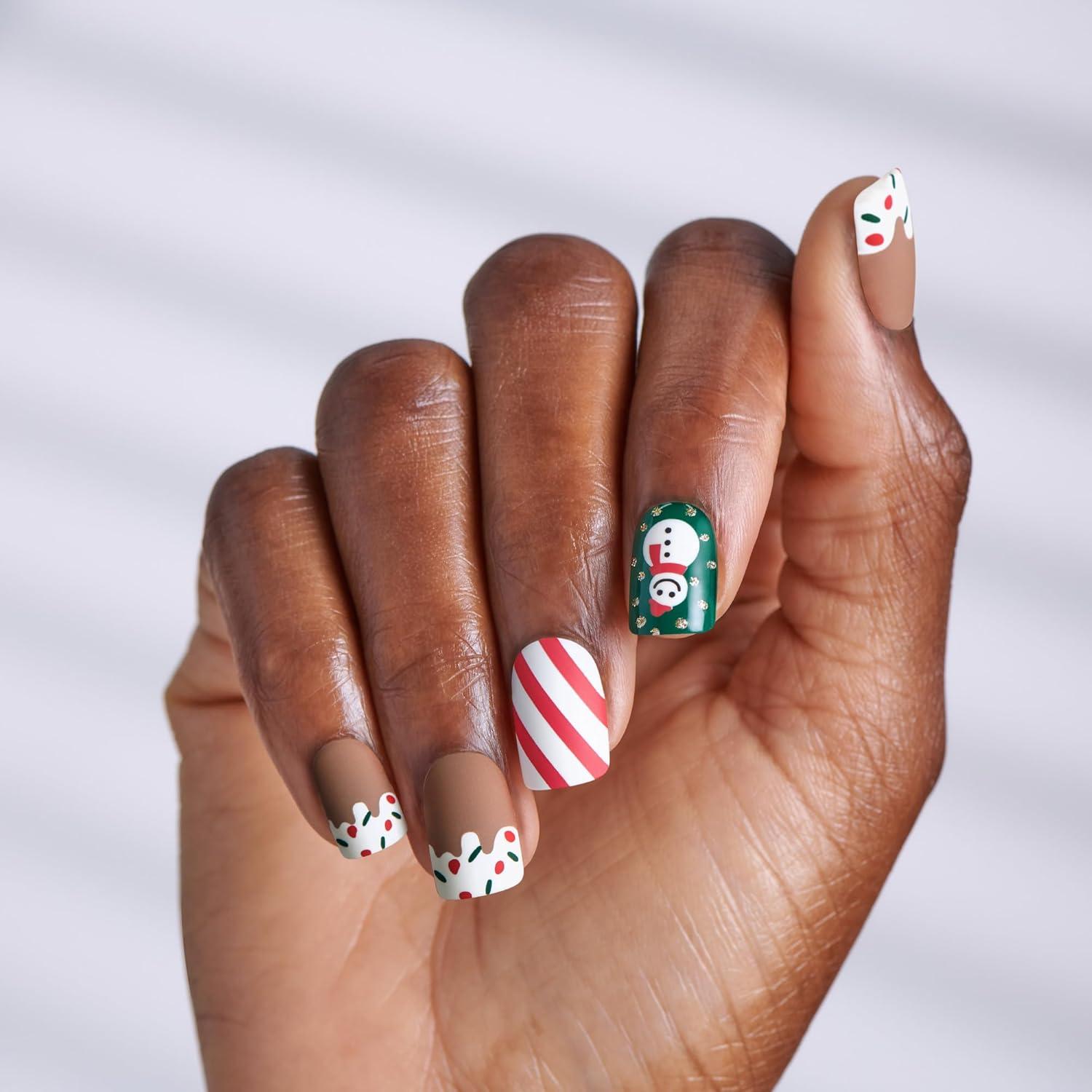 imageKISS Voguish Fantasy Holiday Press On Nails Merry Magic Navy Medium Oval No Damage To Natural Nails Pink Gel Nail Glue 2g Mini Nail File Manicure Stick ampamp 28 Fake NailsSnow Pops