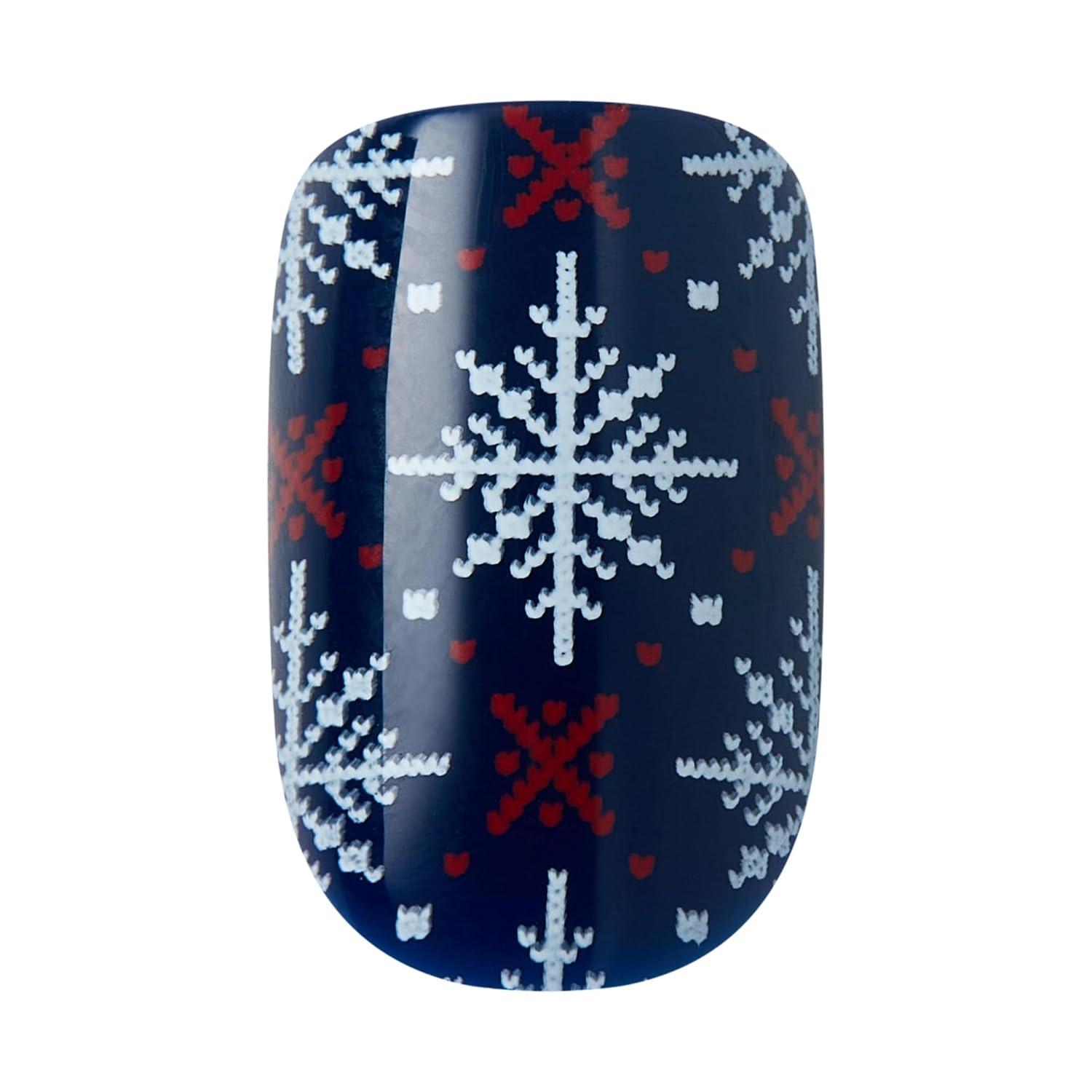 imageKISS Voguish Fantasy Holiday Press On Nails Merry Magic Navy Medium Oval No Damage To Natural Nails Pink Gel Nail Glue 2g Mini Nail File Manicure Stick ampamp 28 Fake NailsSnow Much Fun
