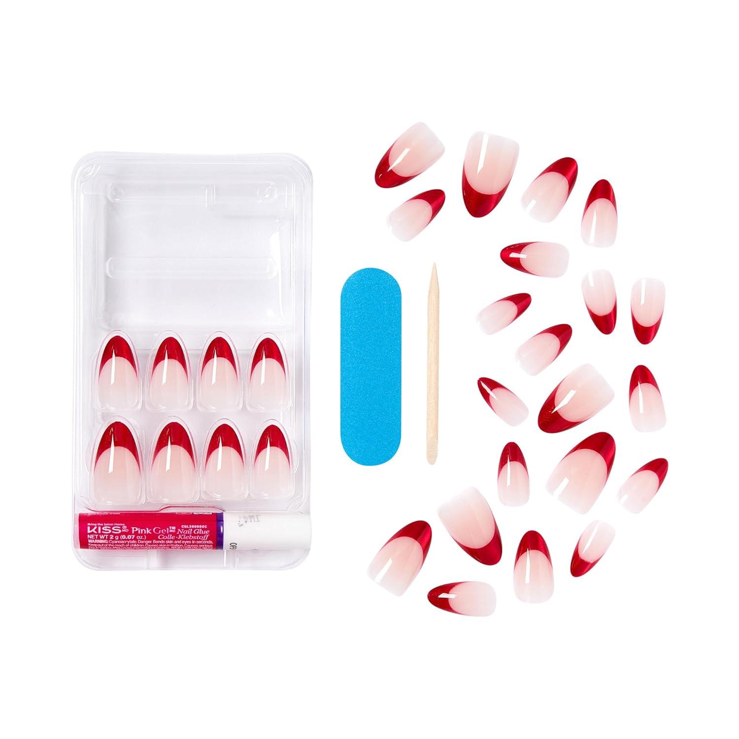 imageKISS Voguish Fantasy Holiday Press On Nails Merry Magic Navy Medium Oval No Damage To Natural Nails Pink Gel Nail Glue 2g Mini Nail File Manicure Stick ampamp 28 Fake NailsLittle Elves