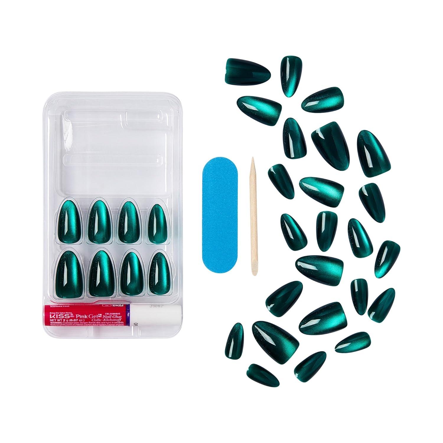imageKISS Voguish Fantasy Holiday Press On Nails Merry Magic Navy Medium Oval No Damage To Natural Nails Pink Gel Nail Glue 2g Mini Nail File Manicure Stick ampamp 28 Fake NailsHoliday Gala