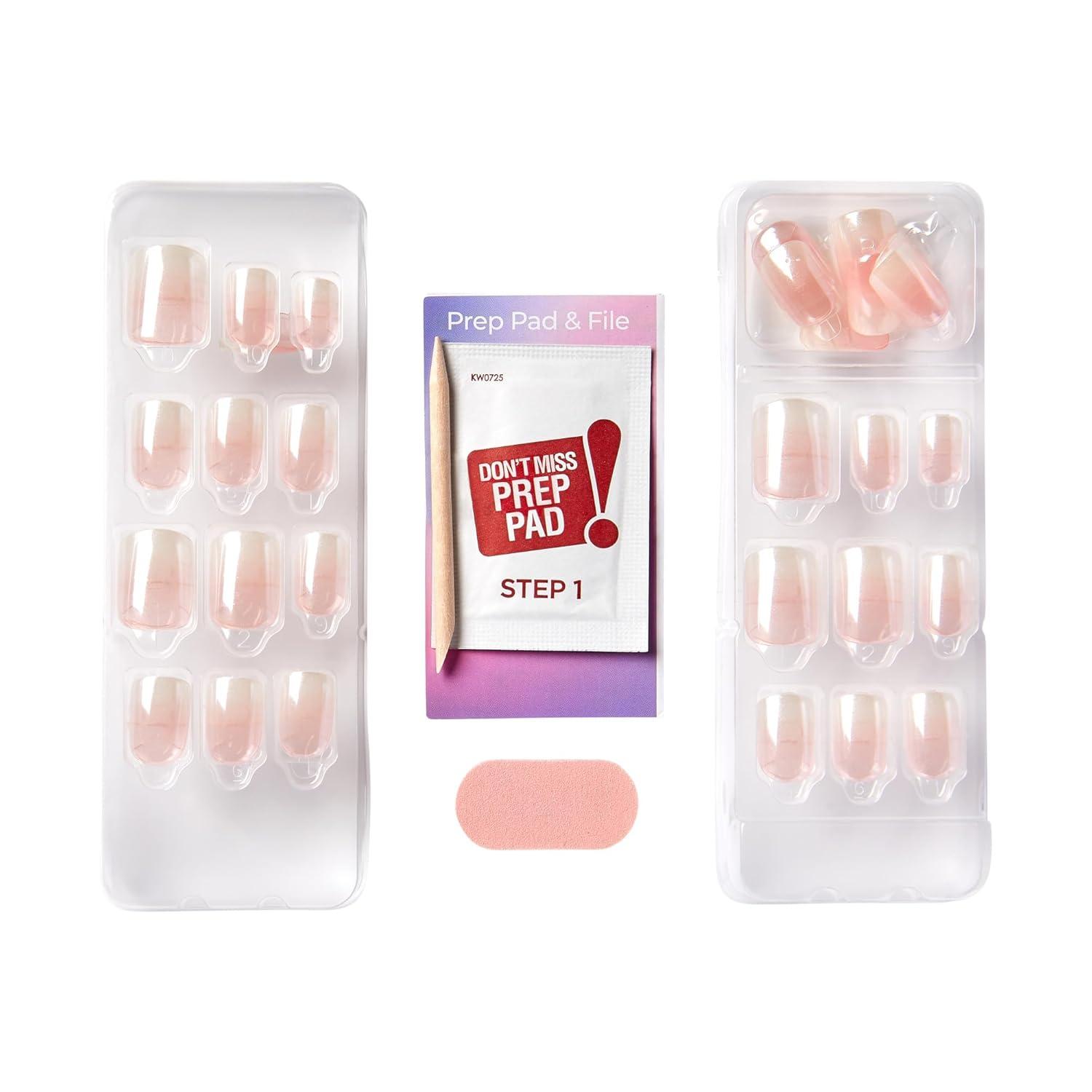 imageKISS colorFX by imPRESS Press On Nails Rebel Solid White Short Squoval IMPROVED adhesive Up to 10Day Hold Nail Kit Includes 30 Fake Nails Prep Pad Manicure Stick Mini Nail FilePack of 2