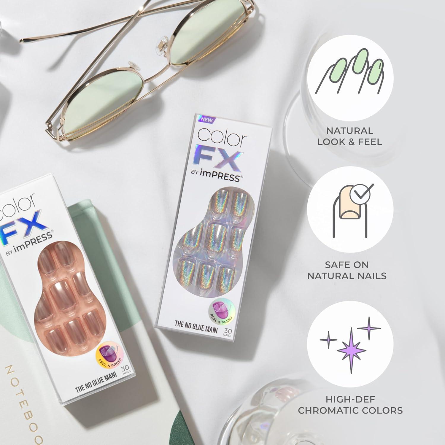 imageKISS colorFX by imPRESS Press On Nails Rebel Solid White Short Squoval IMPROVED adhesive Up to 10Day Hold Nail Kit Includes 30 Fake Nails Prep Pad Manicure Stick Mini Nail FilePack of 2