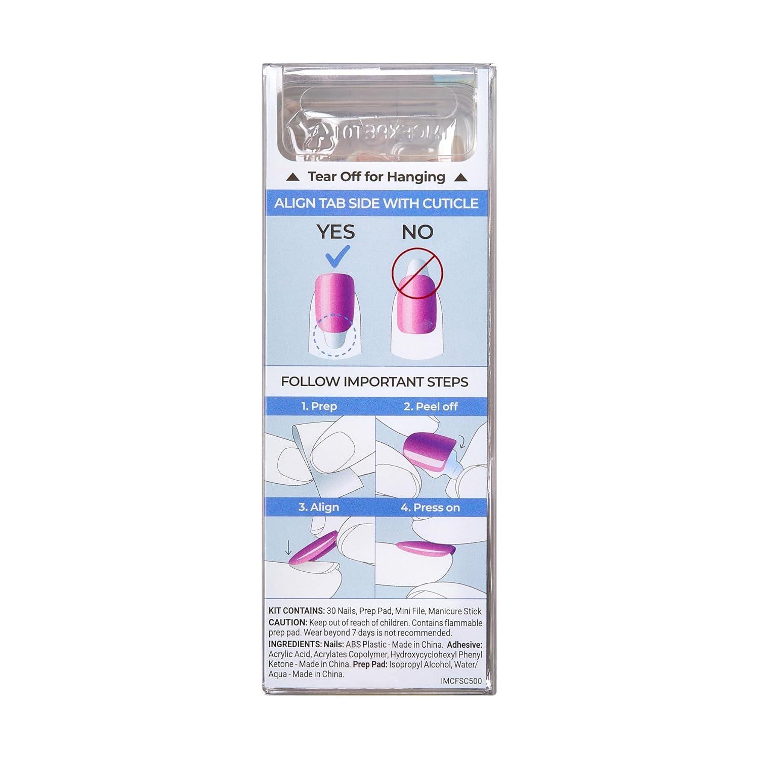imageKISS colorFX by imPRESS Press On Nails Rebel Solid White Short Squoval IMPROVED adhesive Up to 10Day Hold Nail Kit Includes 30 Fake Nails Prep Pad Manicure Stick Mini Nail FilePack of 2