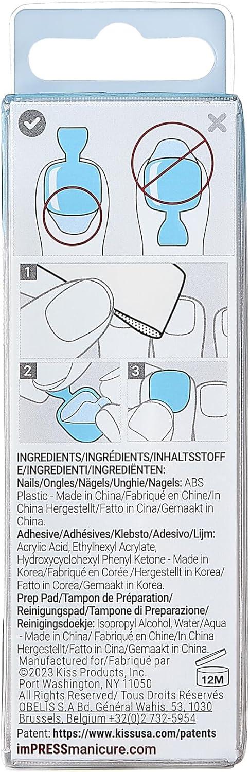 imageKISS imPRESS Color No Glue Pedi PressOn Toenails Light Bule Squoval Shape Includes 24 Nails Prep Pad 1 Manicure Stick 1 Mini File