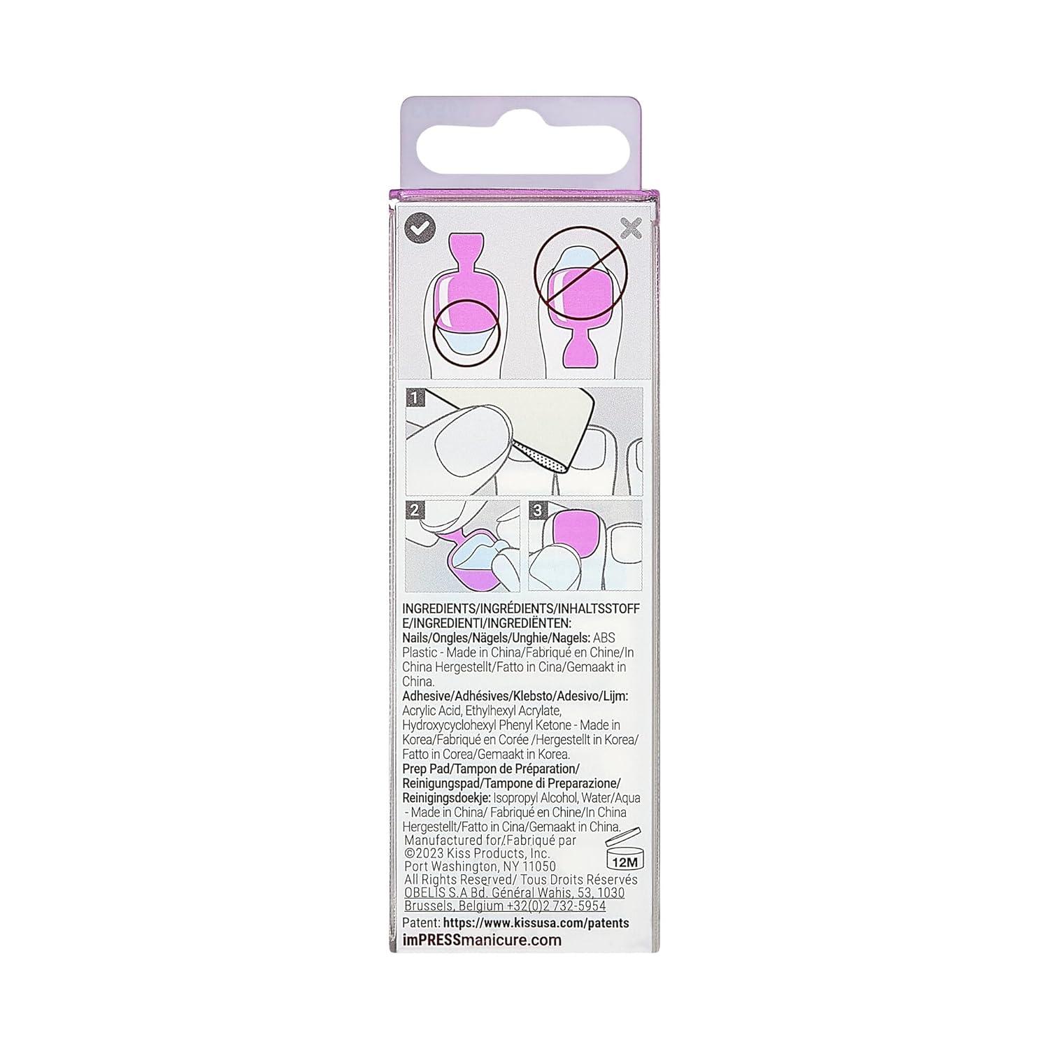 imageKISS imPRESS Color No Glue Pedi PressOn Toenails Pink Squoval Shape Includes 24 Nails Prep Pad 1 Manicure Stick 1 Mini File