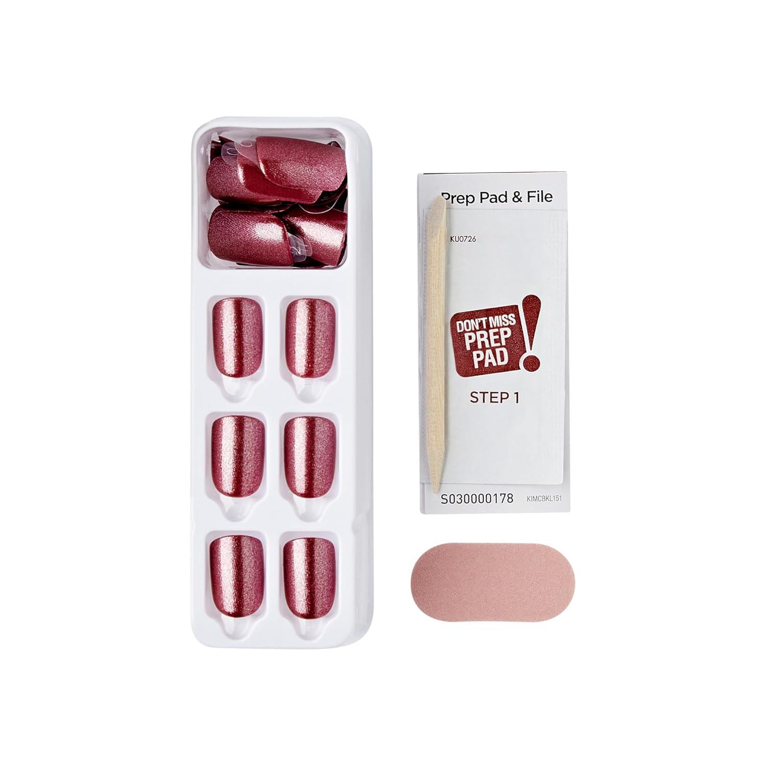 imageKISS imPRESS Color PressOn Manicure Gel Nail Kit PureFit Technology Short Length Peanut Pink PolishFree Solid Color Mani Includes Prep Pad Mini File Cuticle Stick and 30 Fake Nails