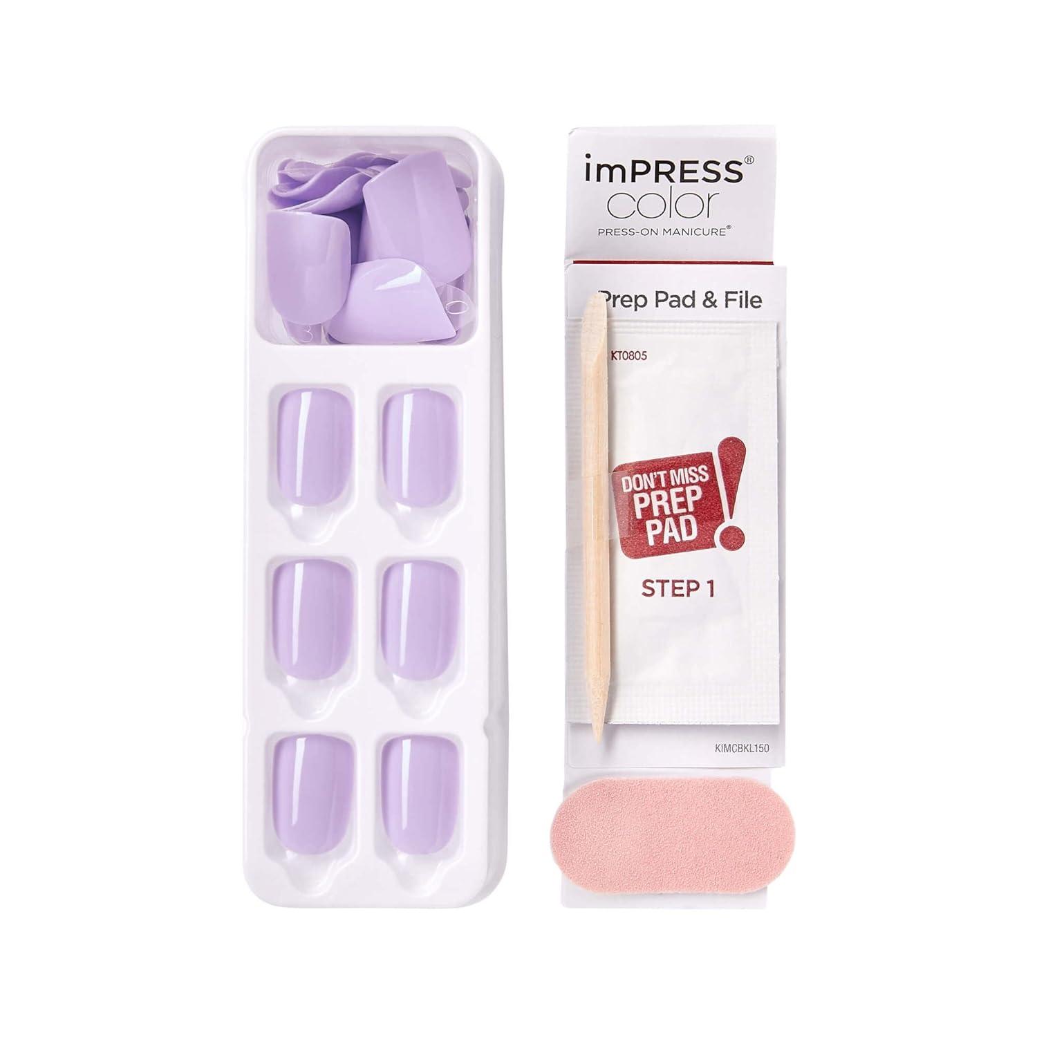 imageKISS imPRESS Color PressOn Manicure Gel Nail Kit PureFit Technology Short Length Picture Purplect PolishFree Solid Color Mani Includes Prep Pad Mini File Cuticle Stick and 30 Fake Nails