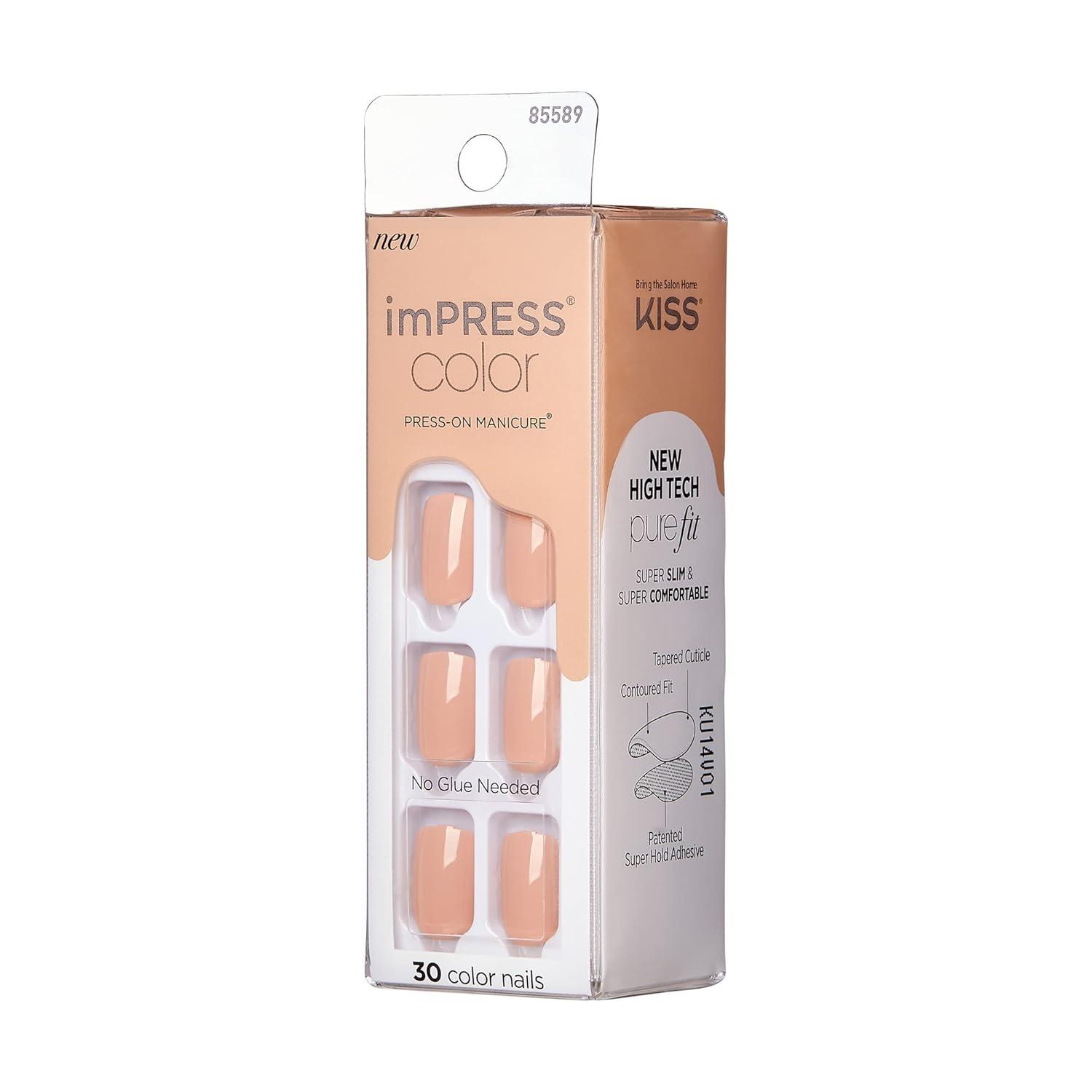 imageKISS imPRESS Color PressOn Manicure Gel Nail Kit PureFit Technology Short Length Taupe Prize PolishFree Solid Color Mani Includes Prep Pad Mini File Cuticle Stick and 30 Fake NailsShort