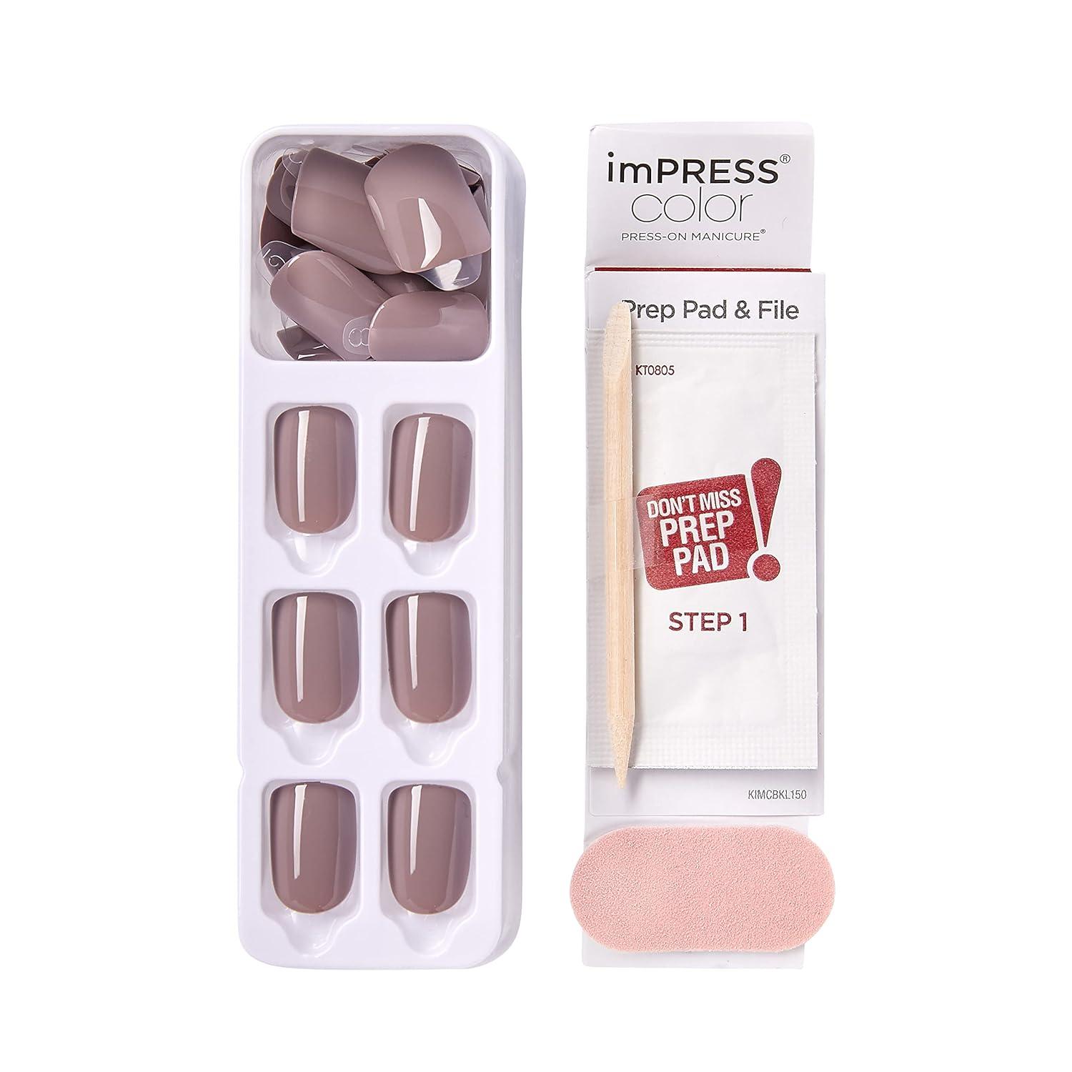 imageKISS imPRESS Color PressOn Manicure Gel Nail Kit PureFit Technology Short Length Taupe Prize PolishFree Solid Color Mani Includes Prep Pad Mini File Cuticle Stick and 30 Fake Nails33 Piece Set