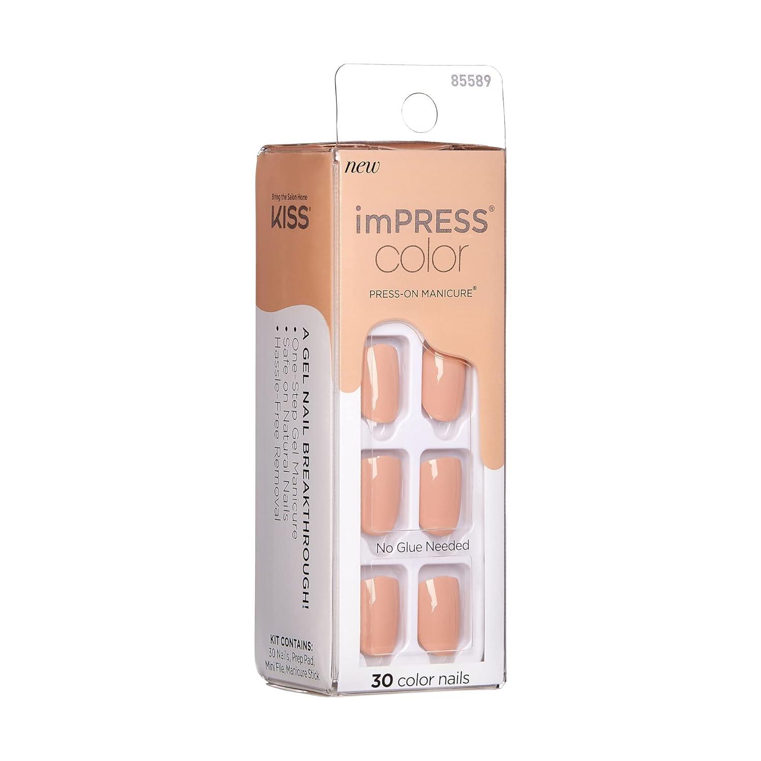 imageKISS imPRESS Color PressOn Manicure Gel Nail Kit PureFit Technology Short Length Taupe Prize PolishFree Solid Color Mani Includes Prep Pad Mini File Cuticle Stick and 30 Fake NailsShort