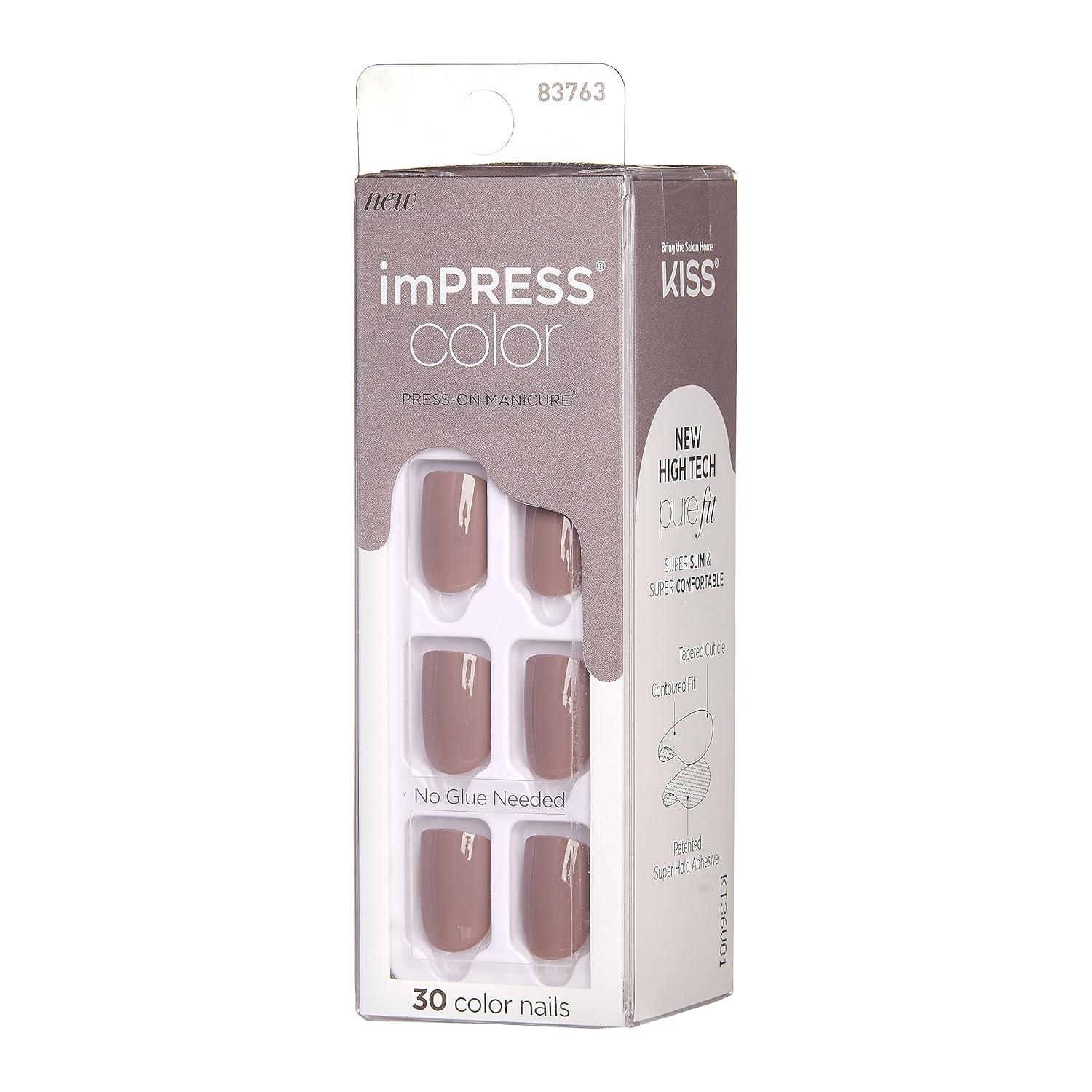 imageKISS imPRESS Color PressOn Manicure Gel Nail Kit PureFit Technology Short Length Taupe Prize PolishFree Solid Color Mani Includes Prep Pad Mini File Cuticle Stick and 30 Fake Nails33 Piece Set