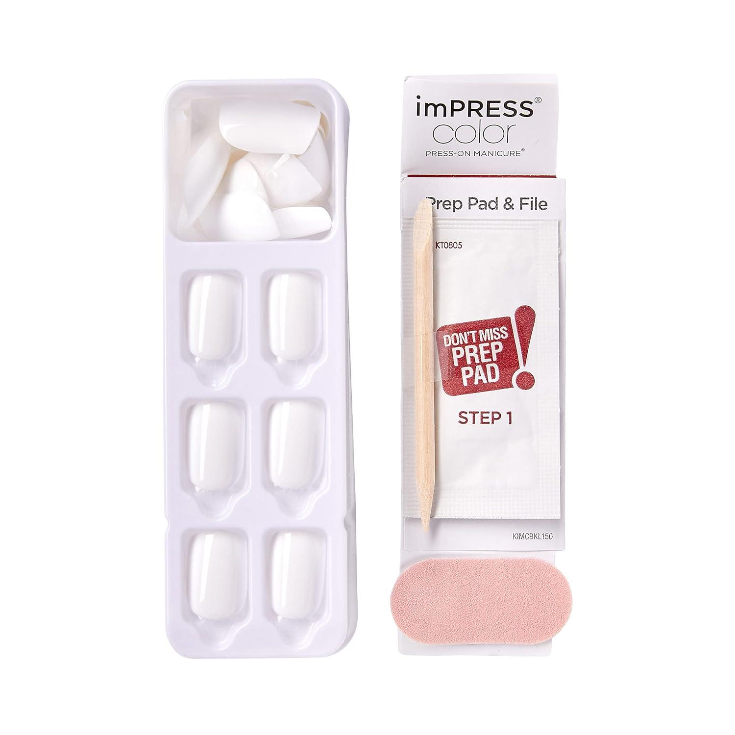 imageKISS imPRESS Color PressOn Manicure Gel Nail Kit PureFit Technology Short Length Taupe Prize PolishFree Solid Color Mani Includes Prep Pad Mini File Cuticle Stick and 30 Fake Nails33 Piece Set